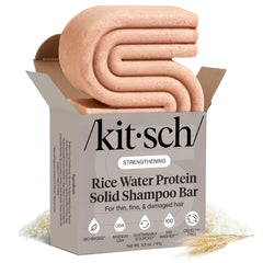 Kitsch Rice Water Shampoo Bar product shot, compact and eco-friendly for travel.