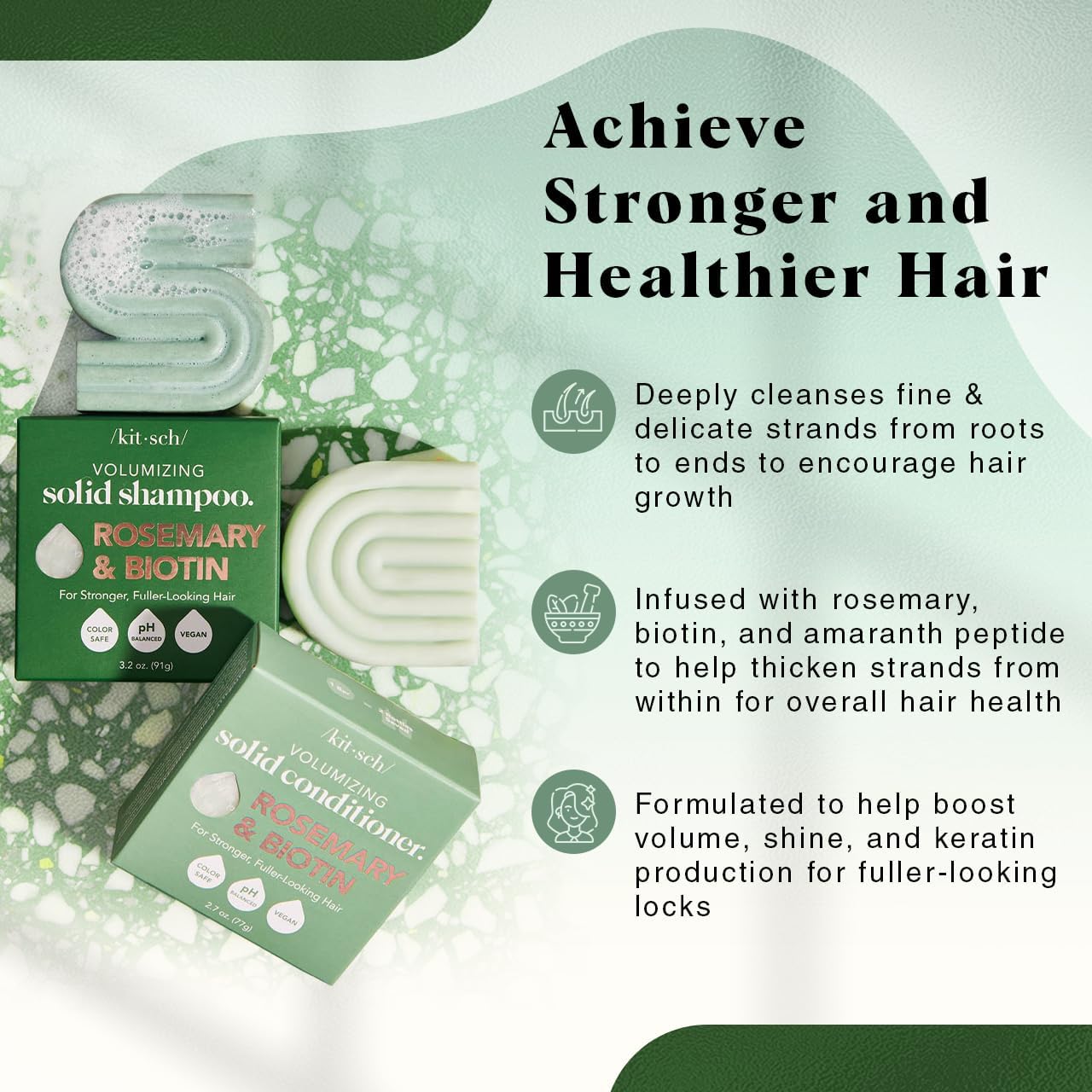Kitsch Rosemary & Biotin shampoo bar closeup highlighting rosemary aroma and scalp refresh