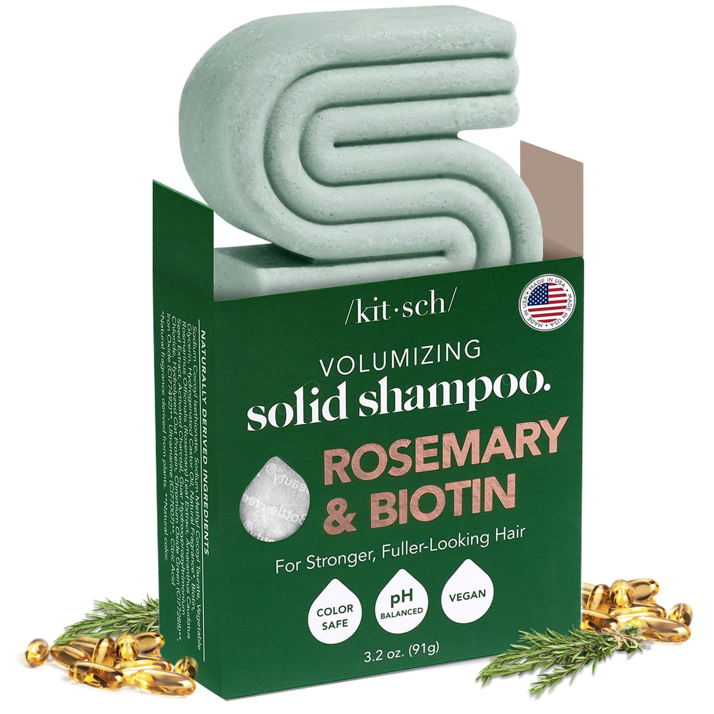 Kitsch Rosemary & Biotin Shampoo Bar closeup highlights texture and rosemary infusion.