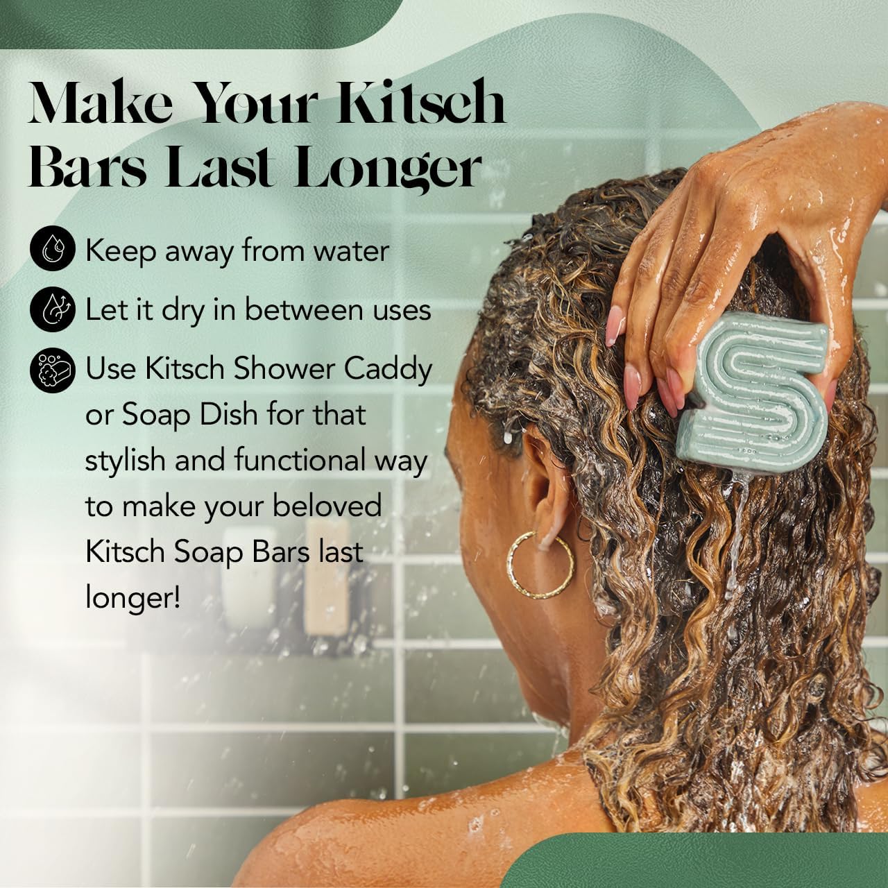 Kitsch Rosemary & Biotin Shampoo Bar USA-made badge reinforces quality.