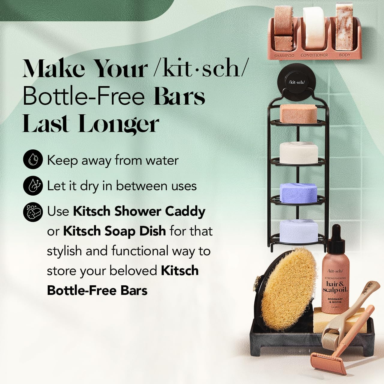 Kitsch Rosemary & Biotin shampoo bottle view indicating color-safe cleansing