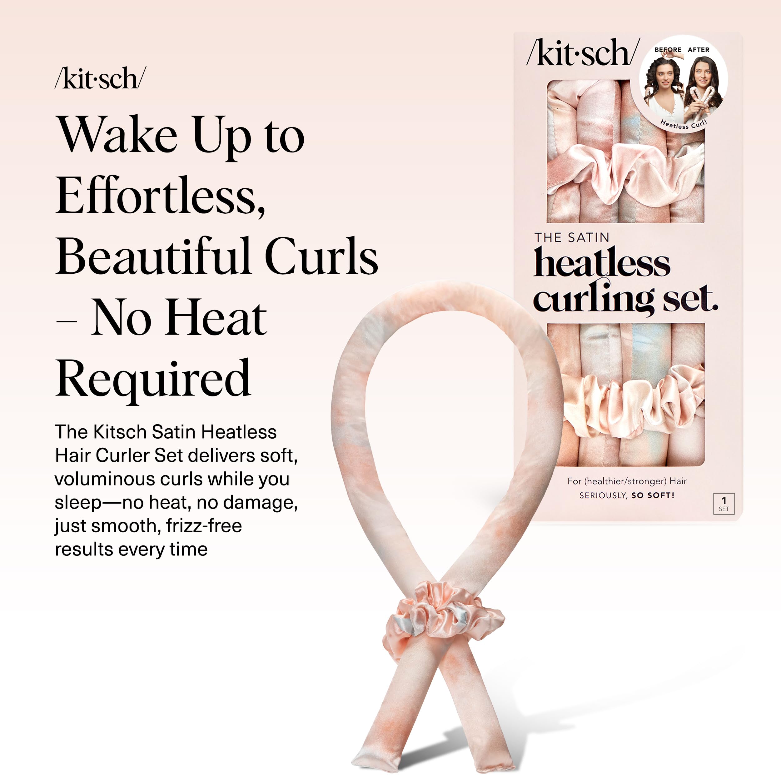 Kitsch satin heatless curler closeup 34-inch rod for smooth curls