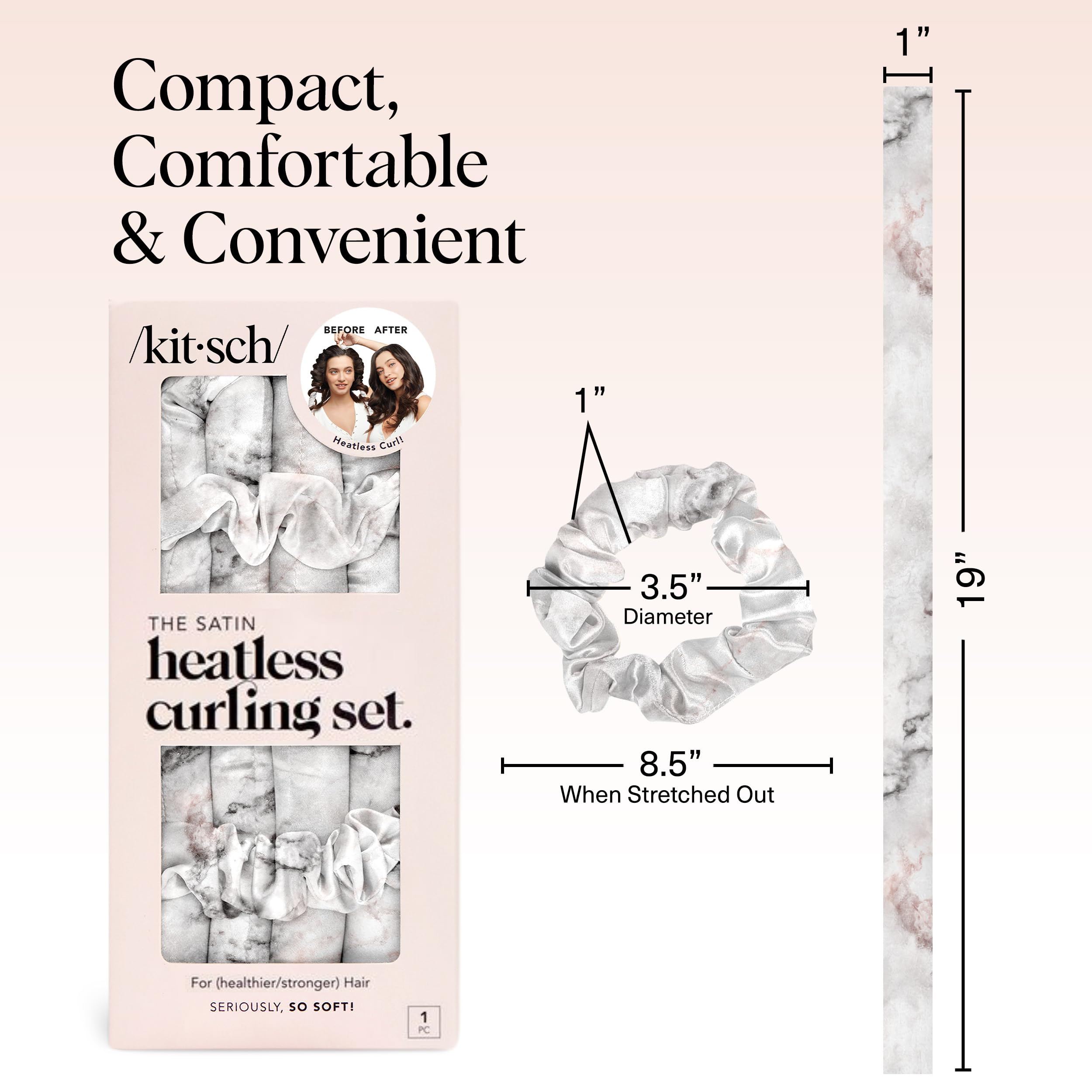 Kitsch satin heatless curling set marble design adds stylish bathroom accent.