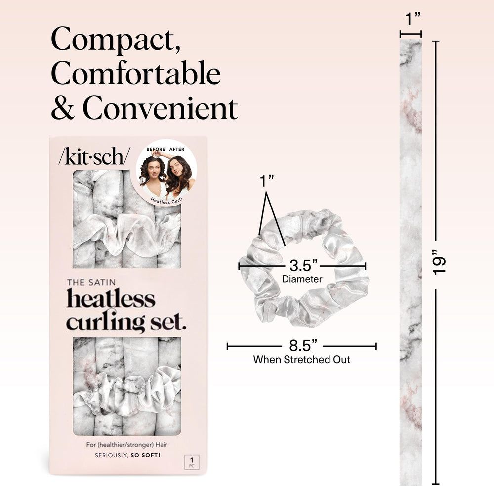 Kitsch satin heatless curling set marble design adds stylish bathroom accent.