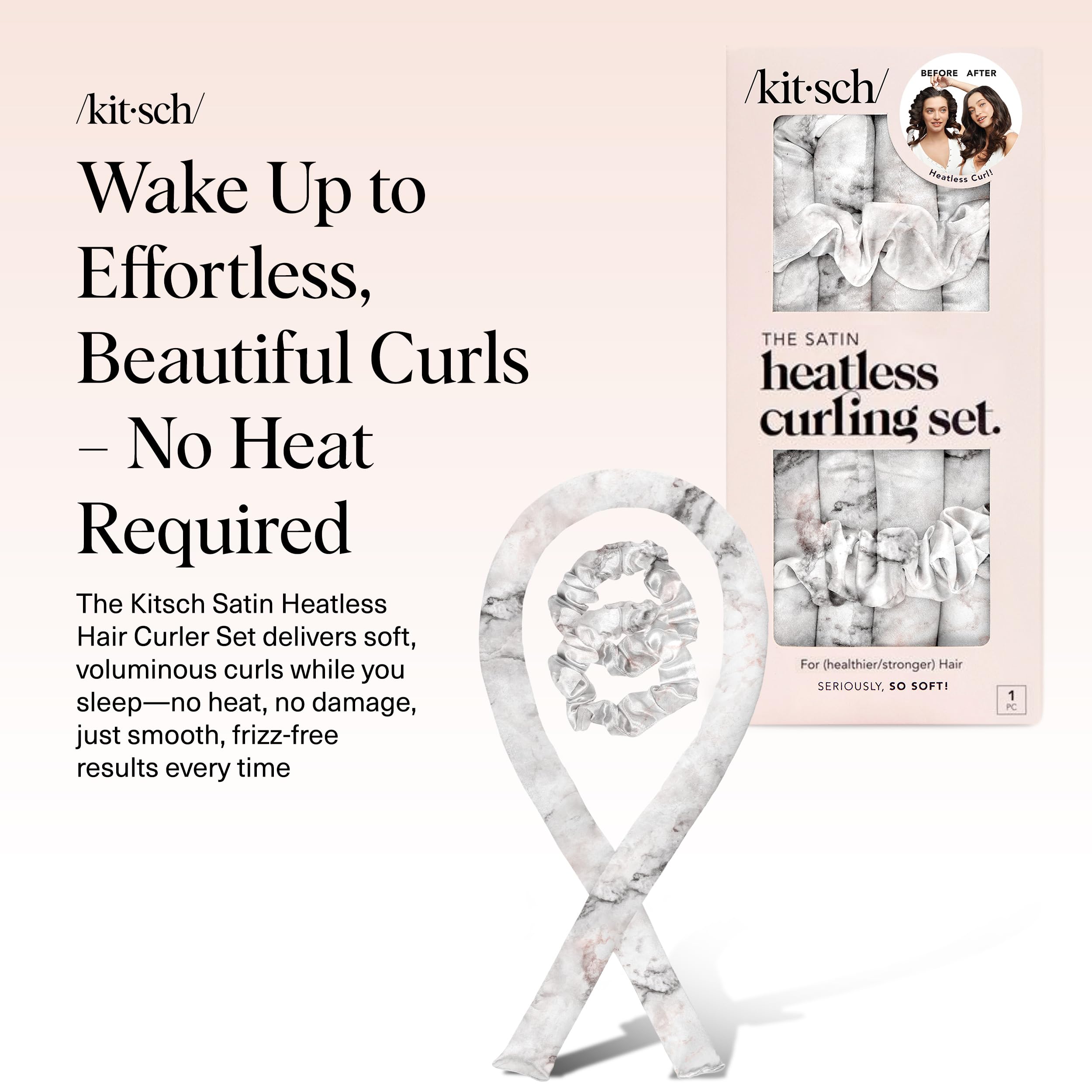 Kitsch satin heatless curling set satin scrunchies secure curls gently.