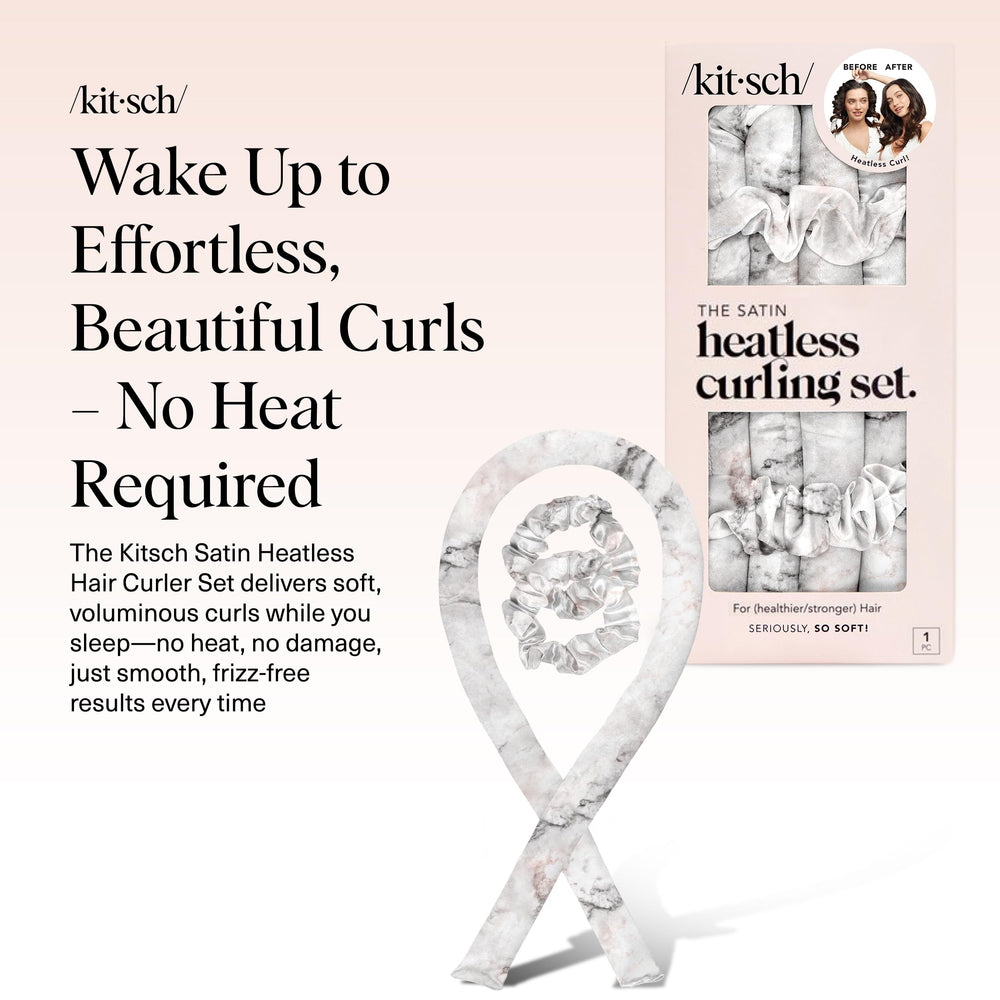 Kitsch satin heatless curling set satin scrunchies secure curls gently.