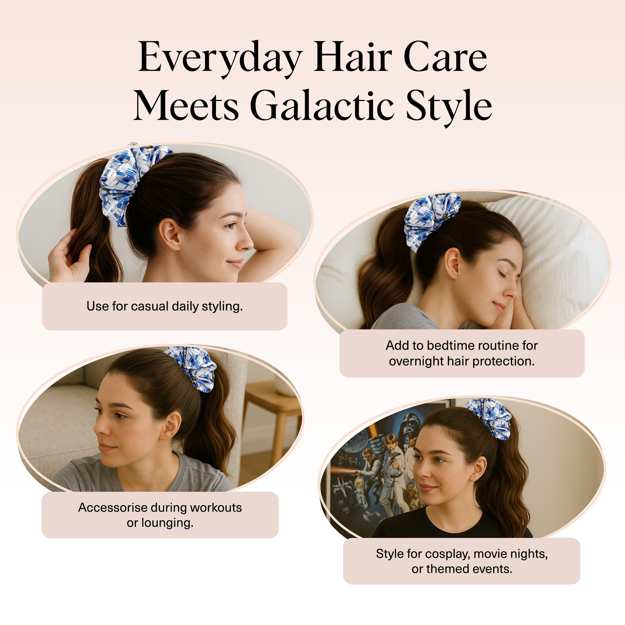 Kitsch satin scrunchie provides practical everyday use with subtle Star Wars flair.