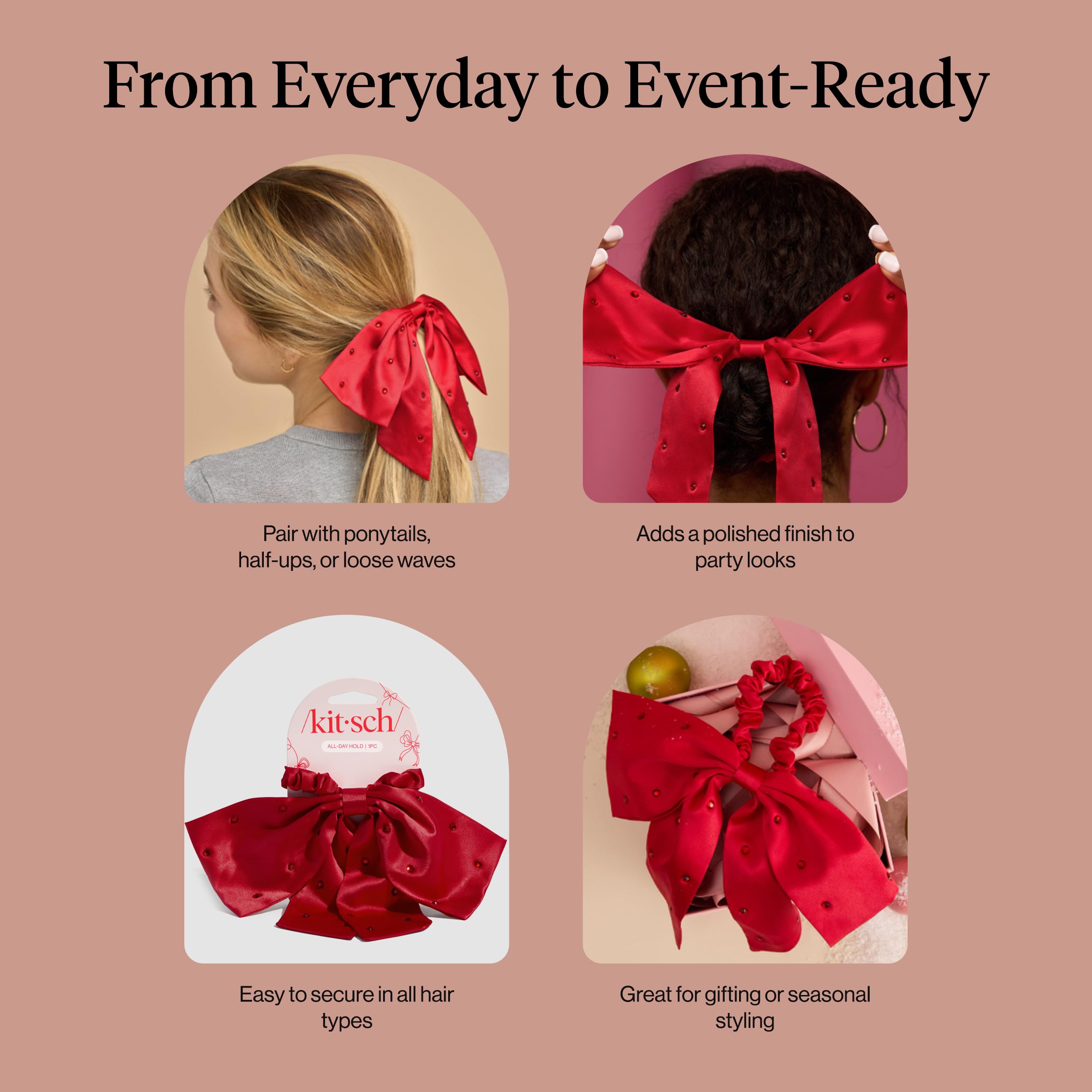 Kitsch satin scrunchie hair-care benefits; reduces frizz and keeps strands smooth.