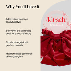 Kitsch satin scrunchie soft fabric close-up; smooth texture for sleek hair.