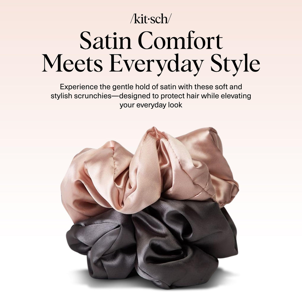 Kitsch satin scrunchies blush close-up highlighting soft fabric and comfortable all-day wear.