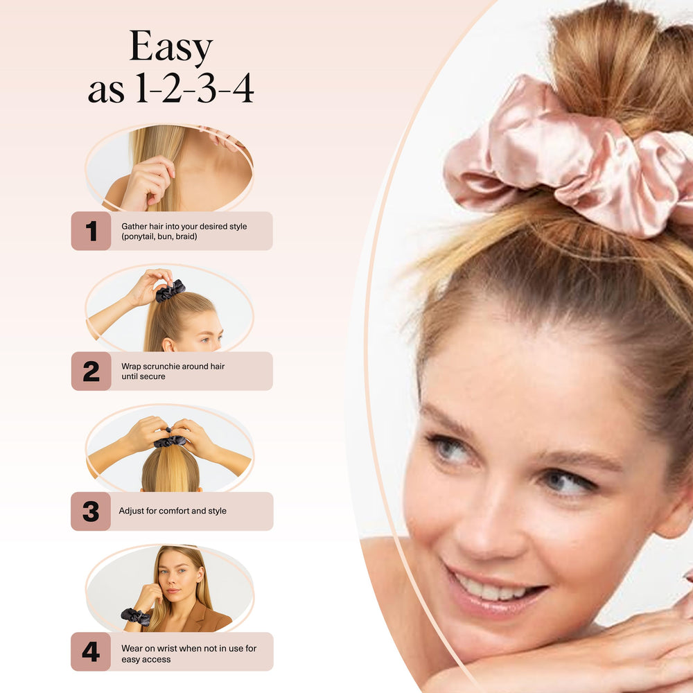 Kitsch satin scrunchies laid flat to show smooth, no-dent design.