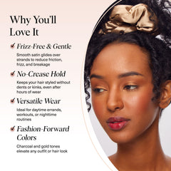 Kitsch satin scrunchies in hair bun demonstrating secure hold during activity