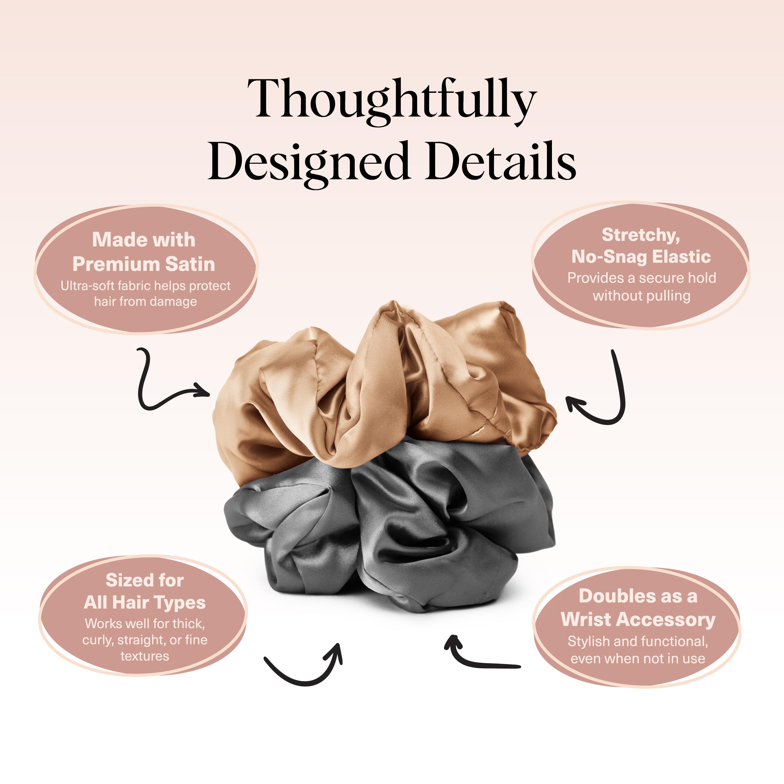 Kitsch satin scrunchies on wrist as a stylish everyday accessory