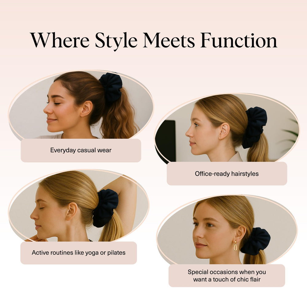 Kitsch scrunchie folded in black shows gift-ready presentation