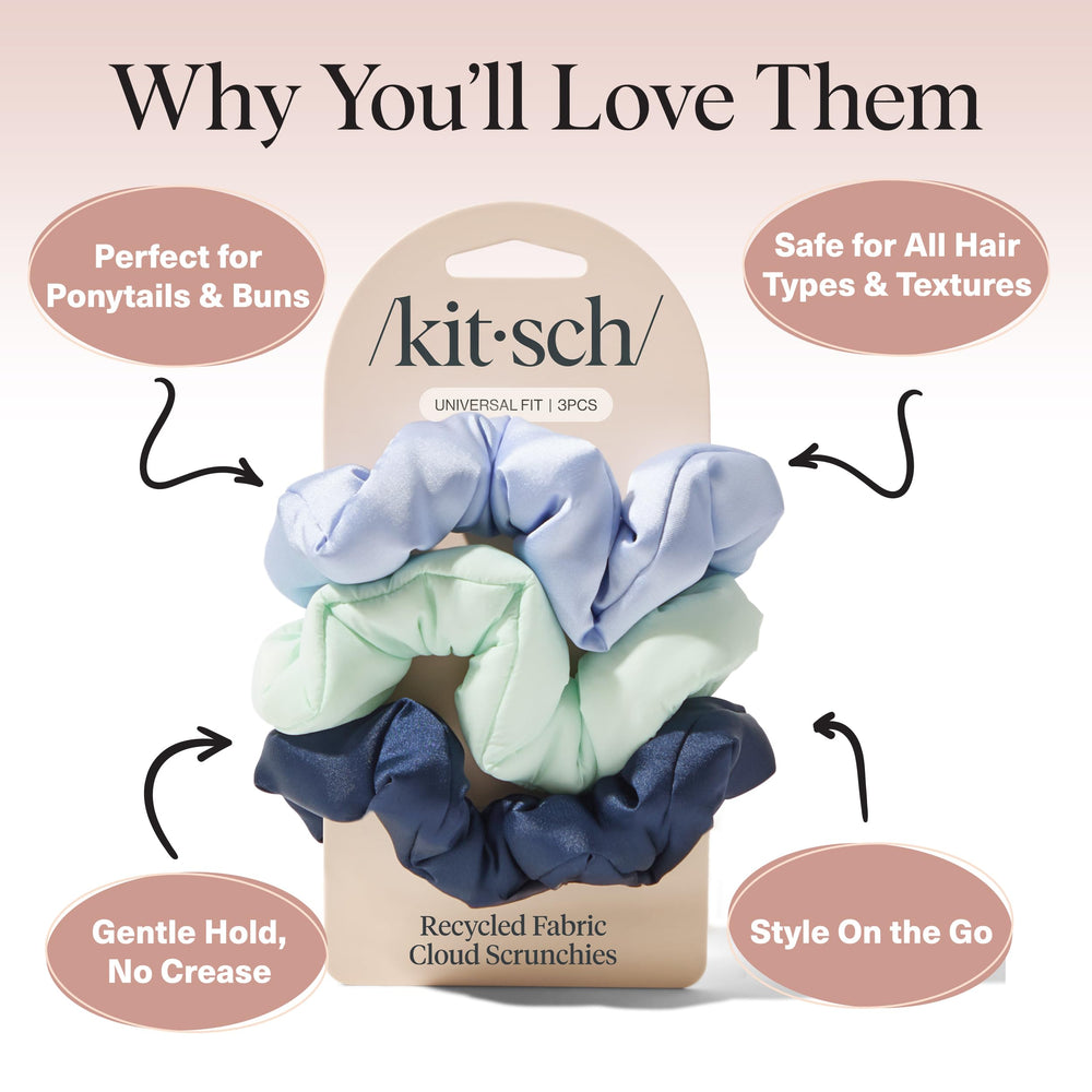 Kitsch scrunchies in use on a ponytail offering secure yet gentle hold