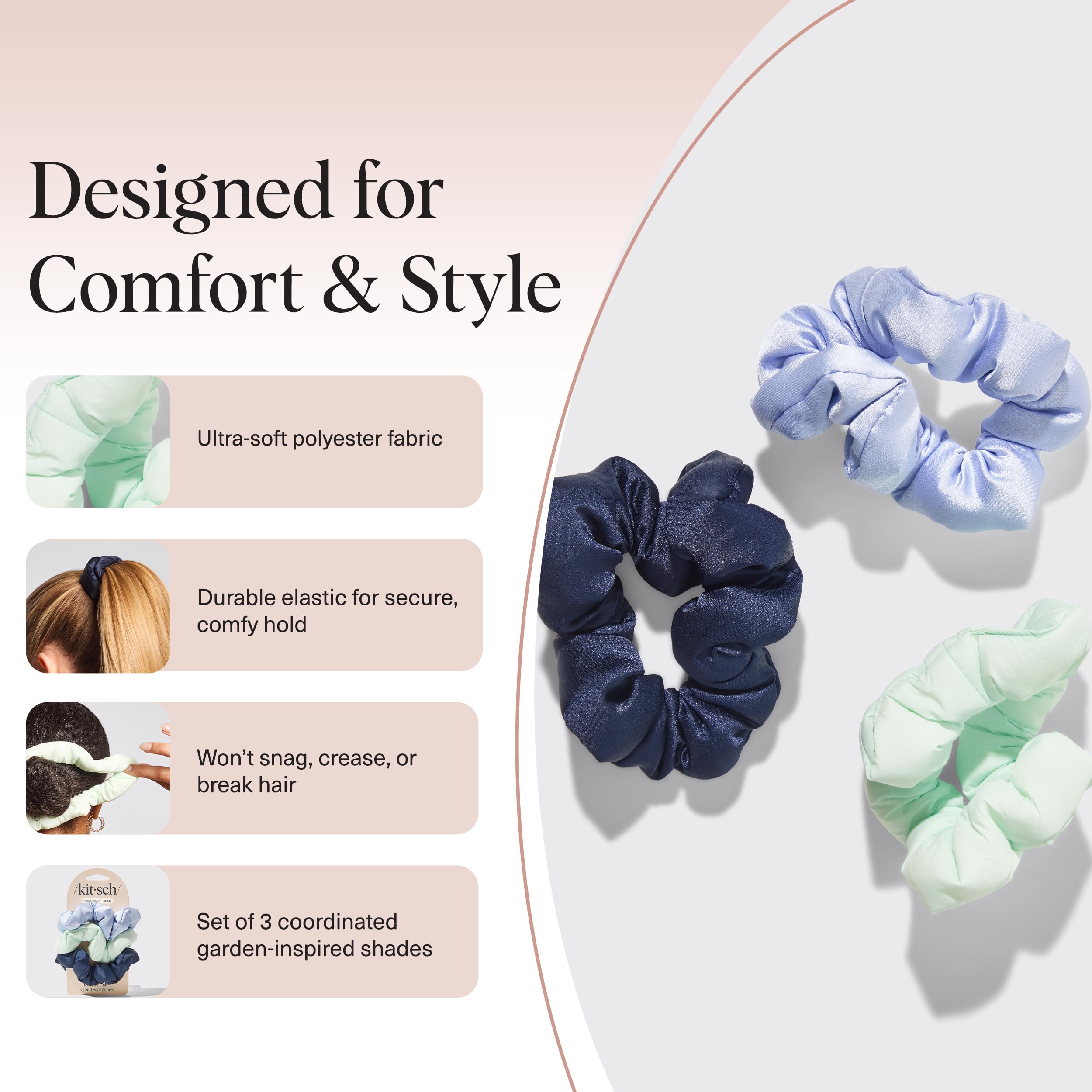 Kitsch scrunchies wide-band ponytail demonstrates stylish volume and secure fit