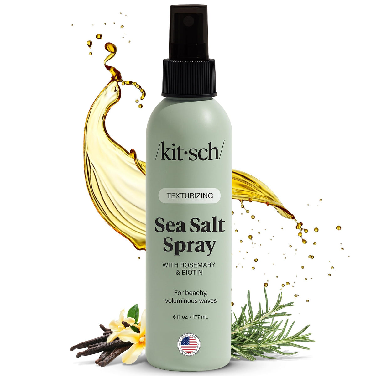 Kitsch Sea Salt Spray bottle delivering beachy waves with soft, flexible hold.