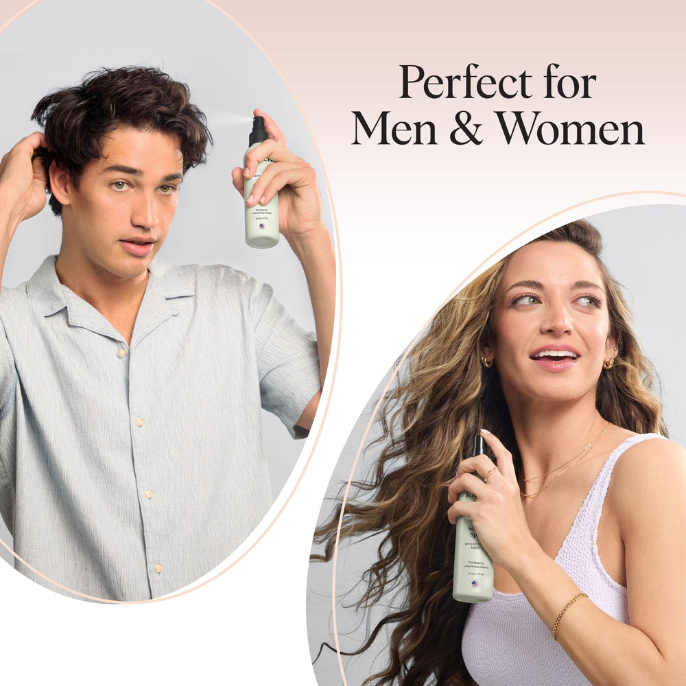 Kitsch Sea Salt Spray mist around hair demonstrates humidity resistance for lasting waves.