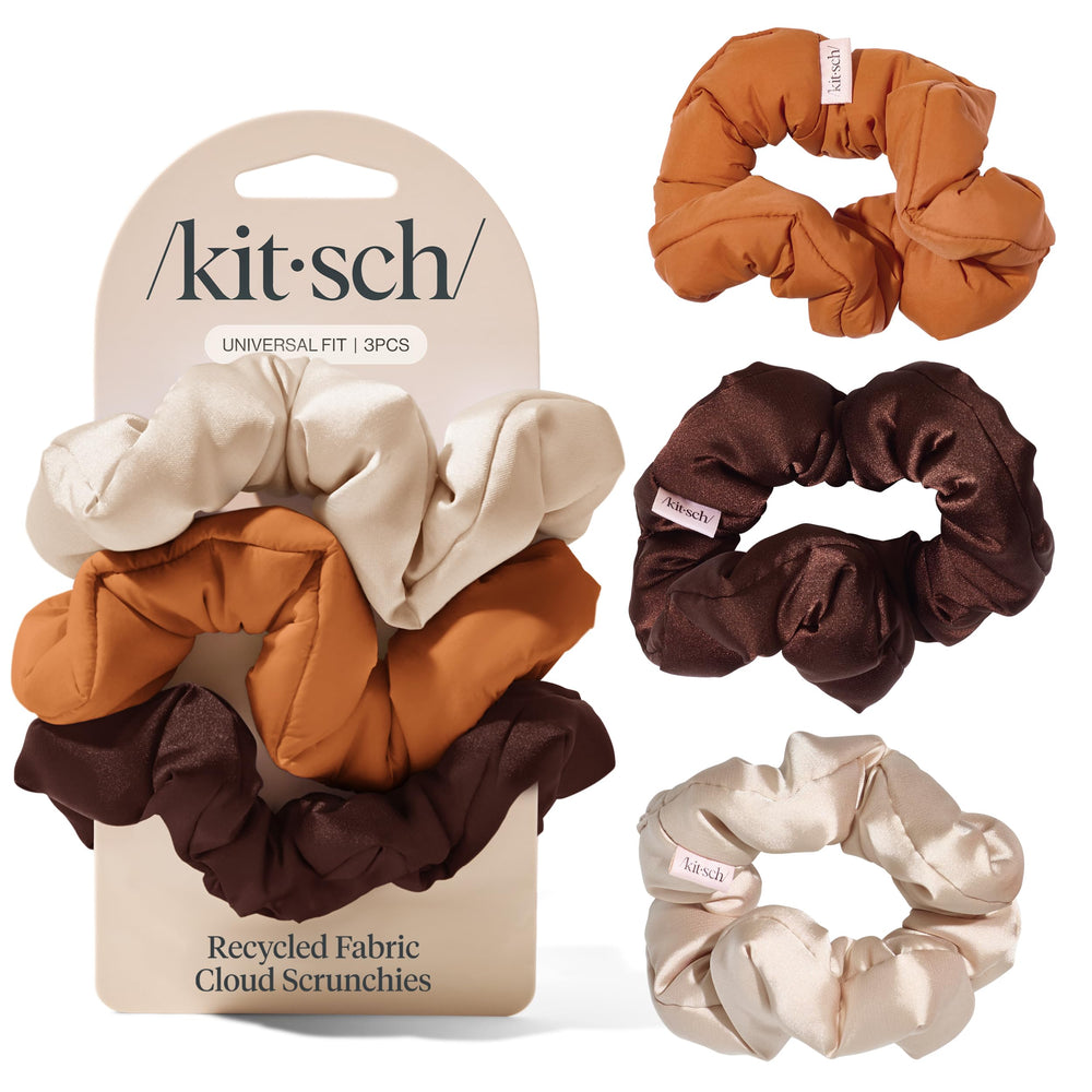 Kitsch Sedona scrunchies 3-pack packaged, showing soft fabric and crease-free design
