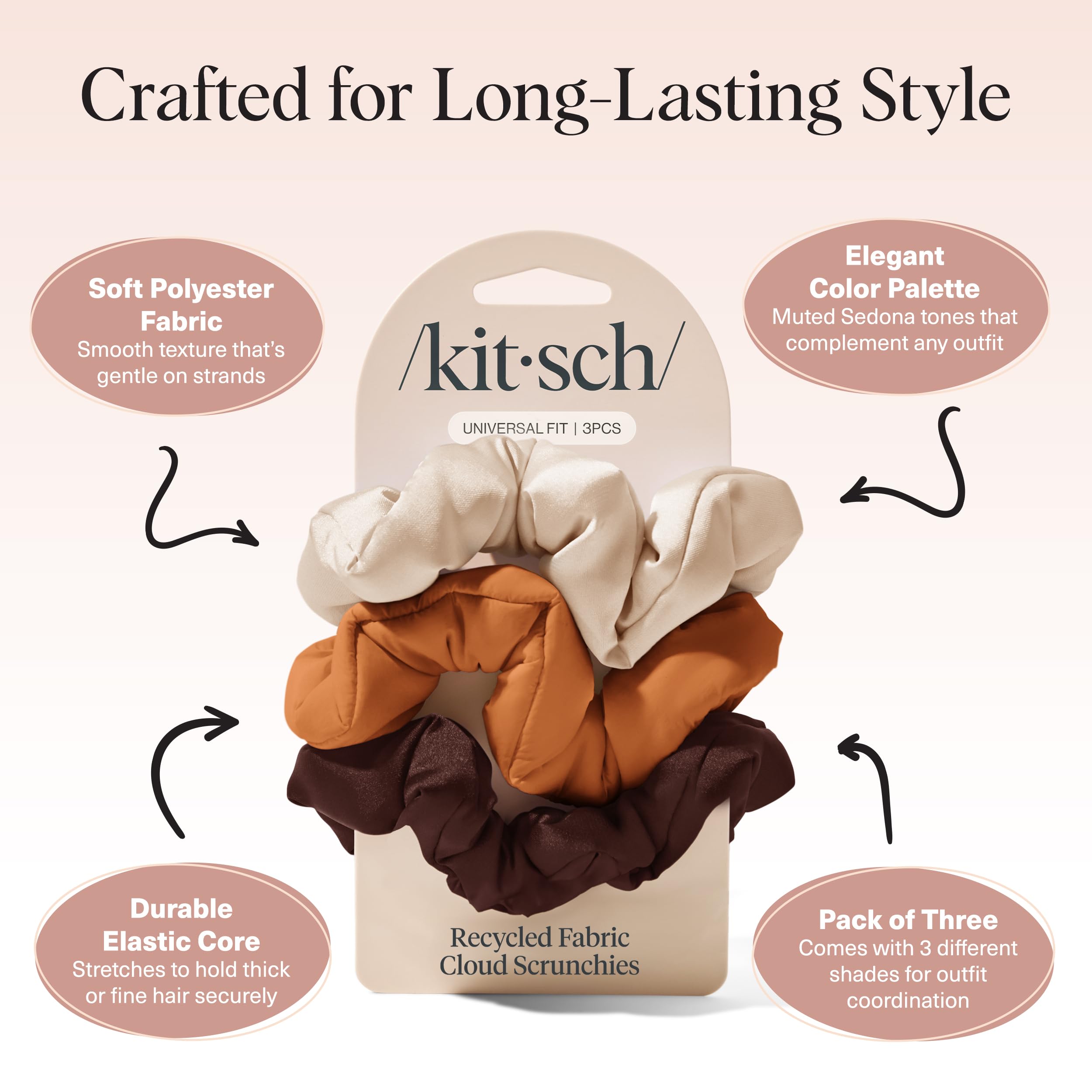 Kitsch Sedona scrunchies bun-style look for casual or sporty styles