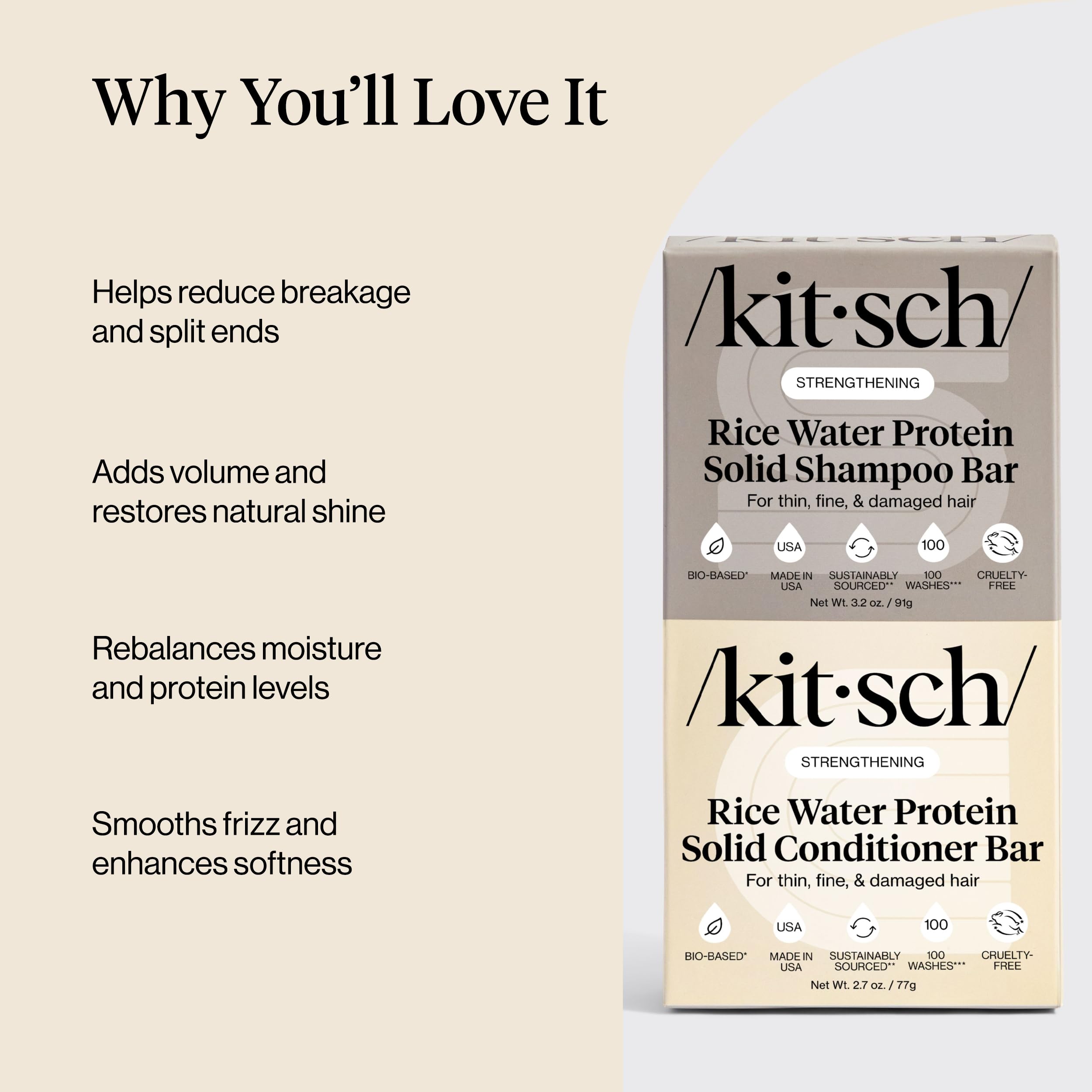 Kitsch shampoo bar in hand demonstrating compact travel-friendly design