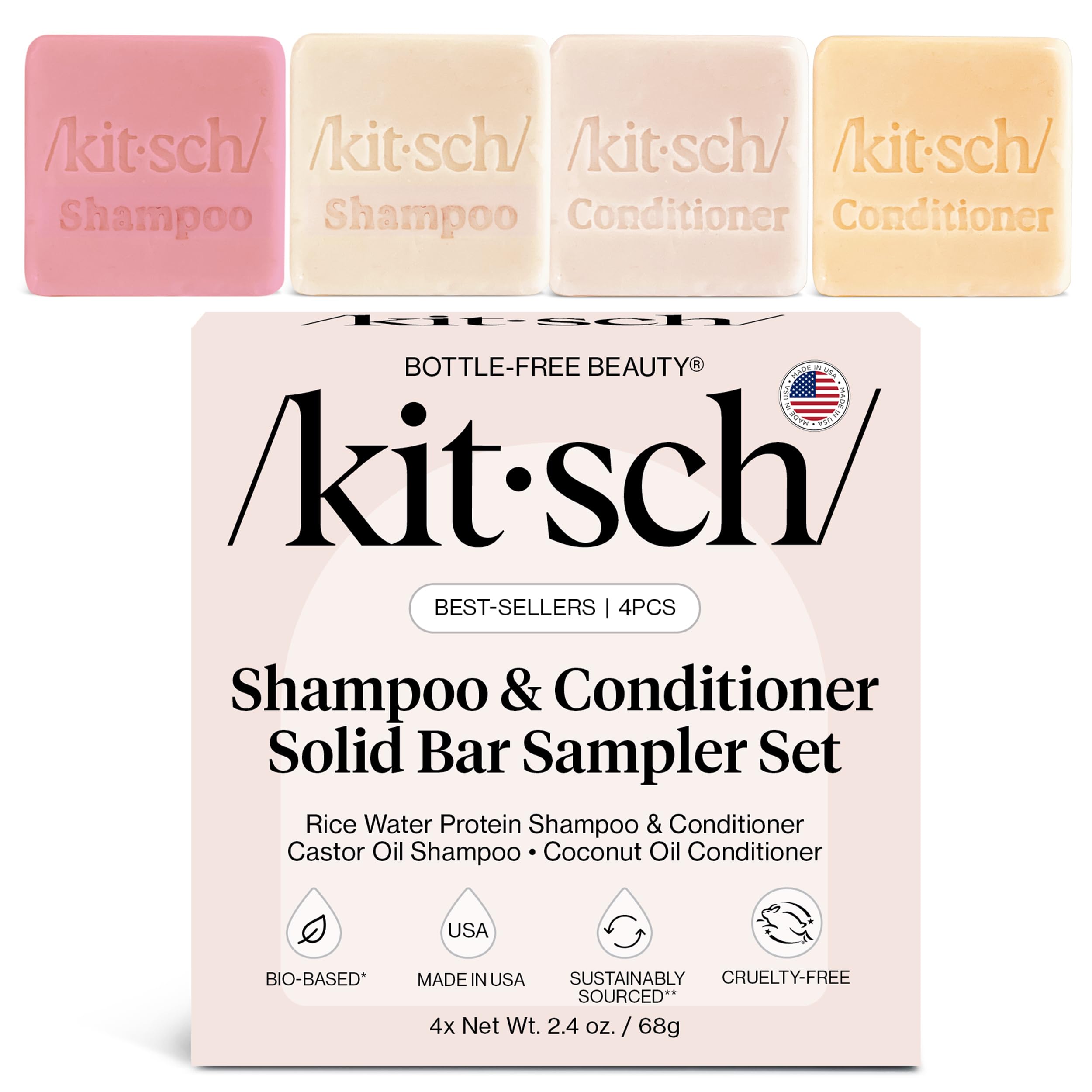 Kitsch shampoo bar rice water close-up showing hair softness and shine