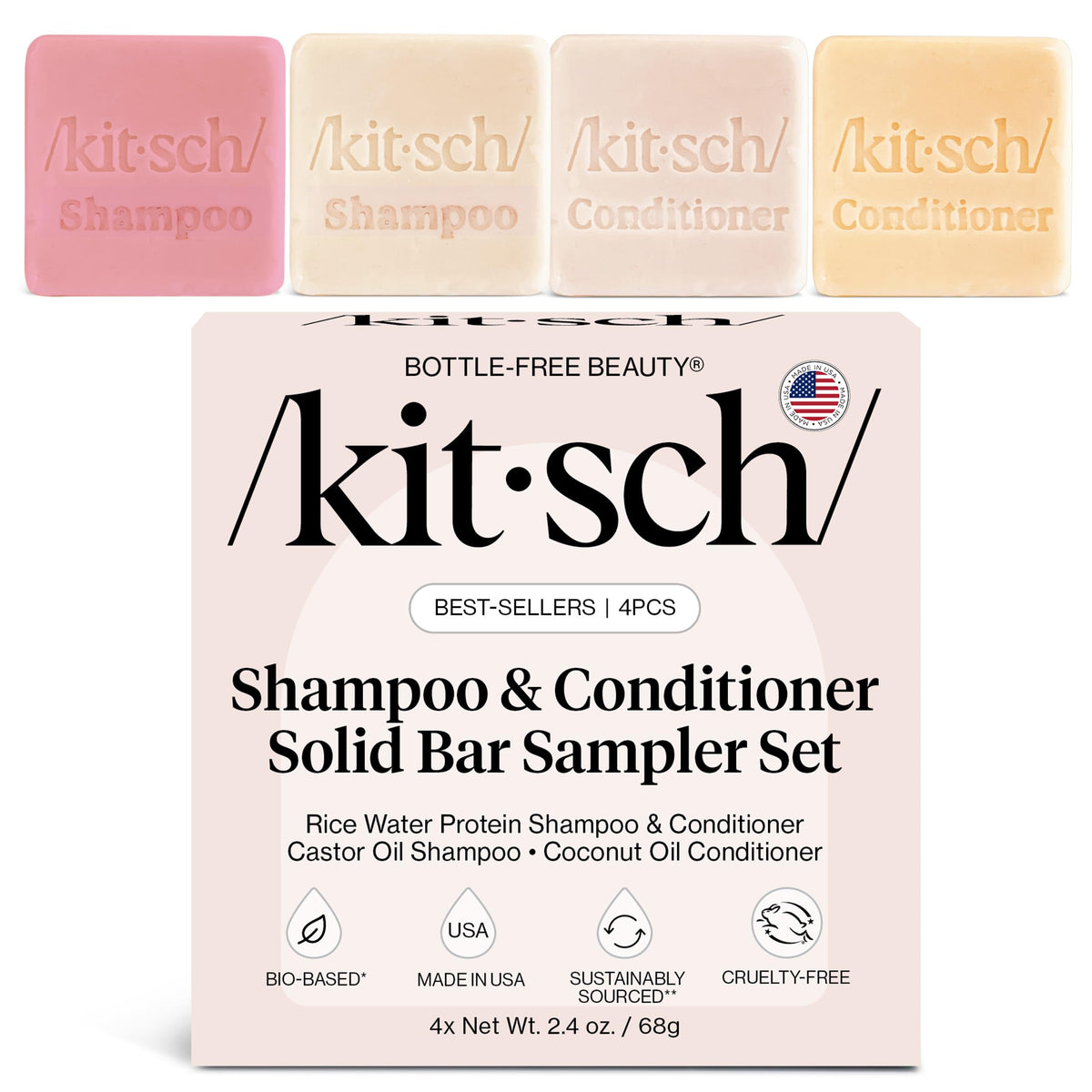 Kitsch shampoo bar rice water close-up showing hair softness and shine