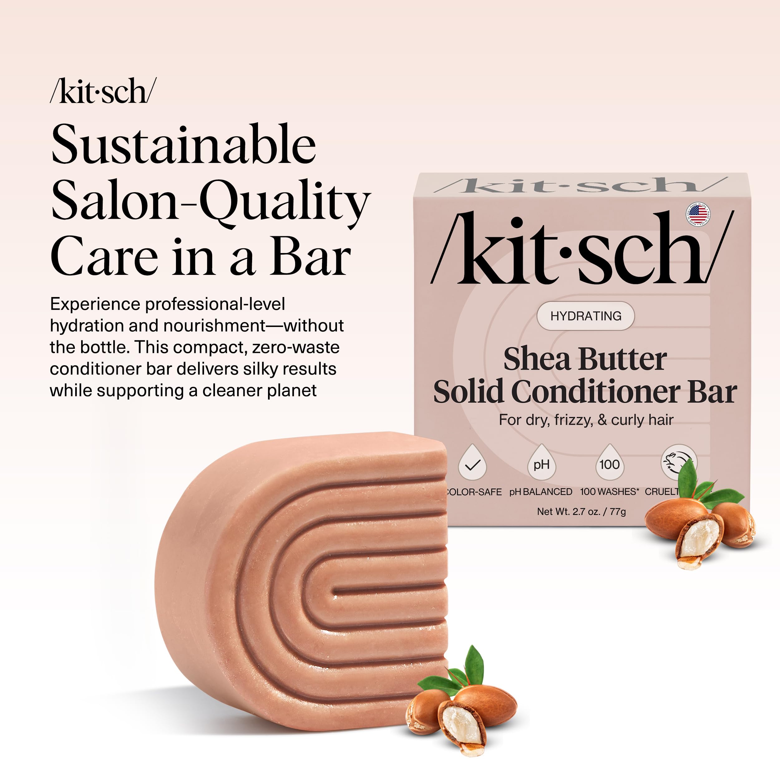 Closeup of creamy texture on Kitsch conditioner bar for deep hydration