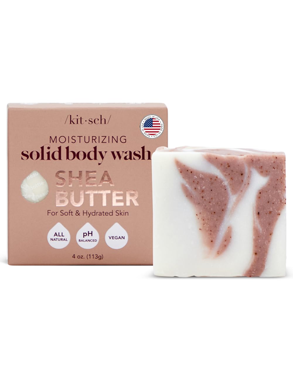 Kitsch Shea Butter Exfoliating Bar ingredients spotlight plant-derived exfoliants for a mild, refreshing cleanse.