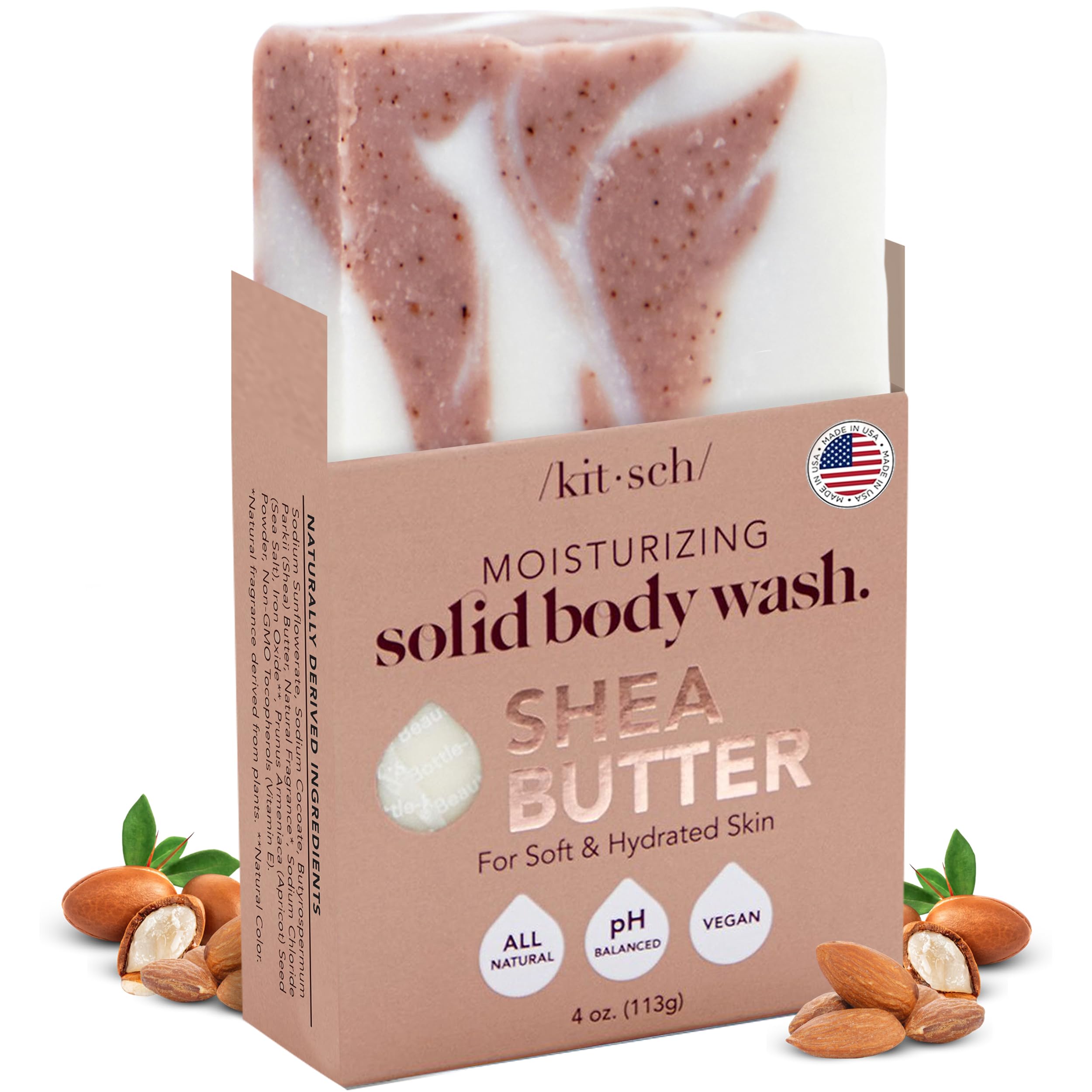 Kitsch Shea Butter Exfoliating Bar lather close-up highlights moisturizing bubbles for soft, hydrated skin.
