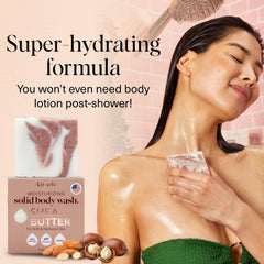 Kitsch Shea Butter Exfoliating Bar shower scene demonstrates a soothing cleanse with gentle hydration.