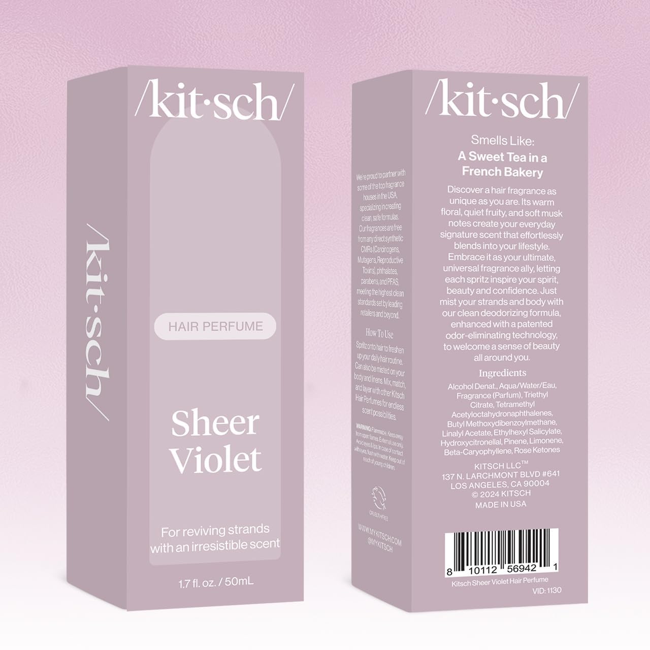 Kitsch Sheer Violet packaging uses 30% PCR material for sustainability
