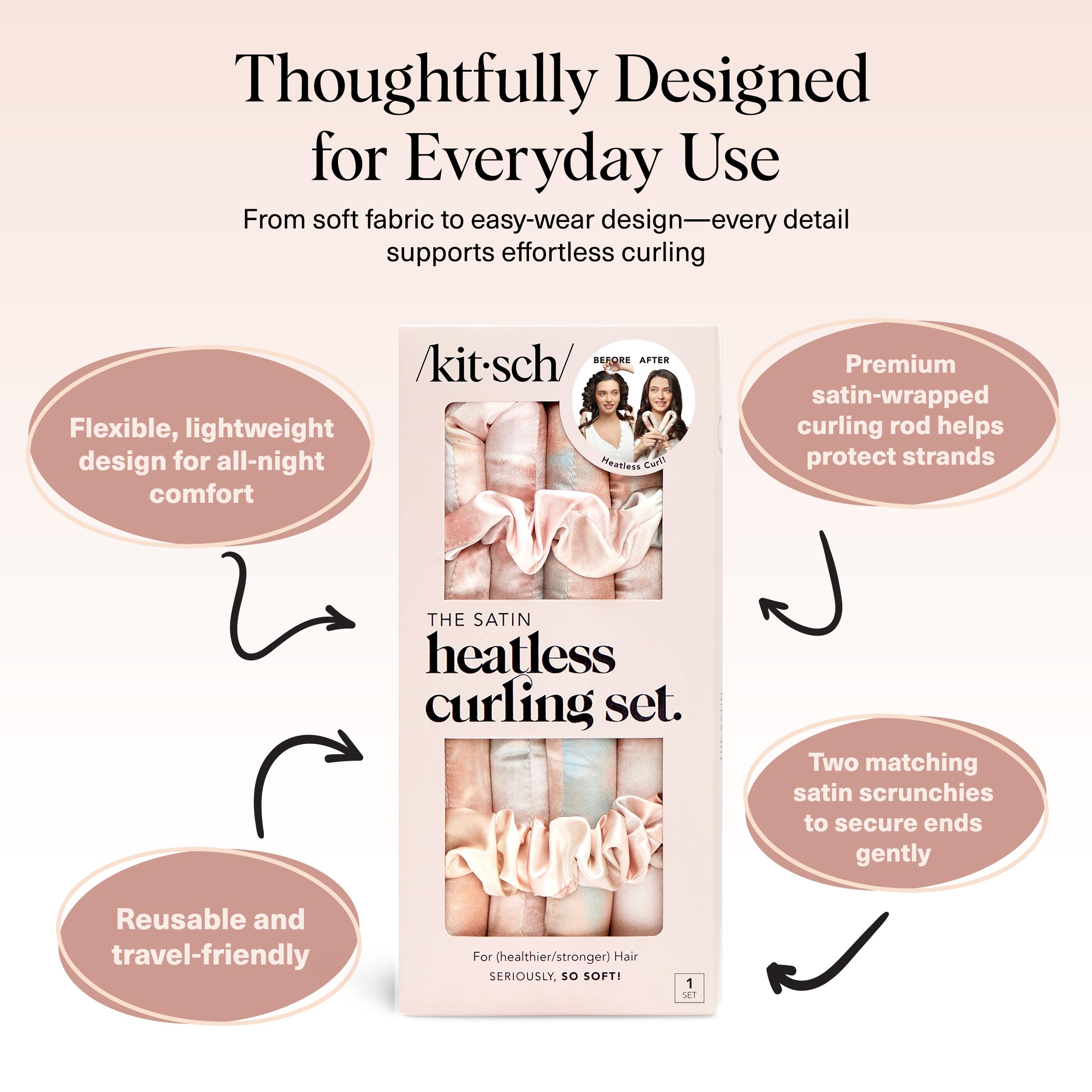 Kitsch sleep-in curl setup shown on a bed for overnight frizz-free waves