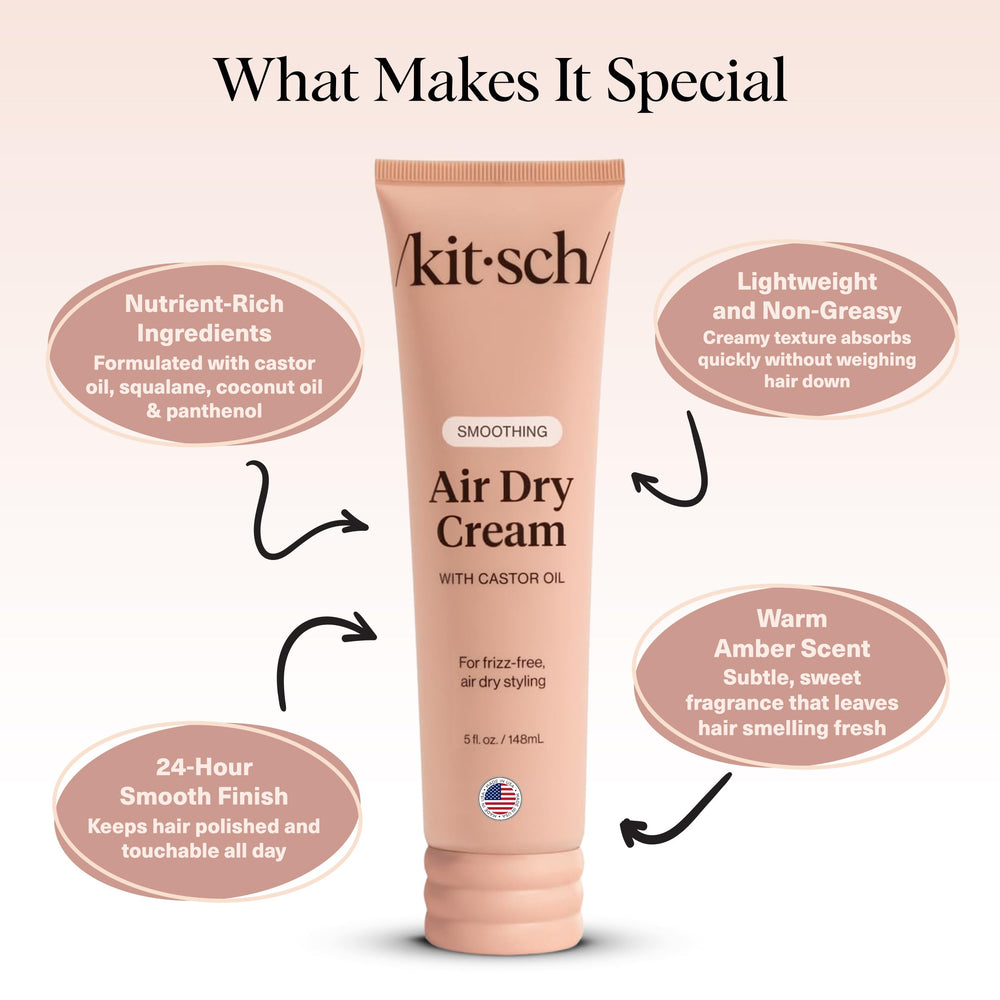 Kitsch smoothing air dry cream close-up ingredients like castor oil