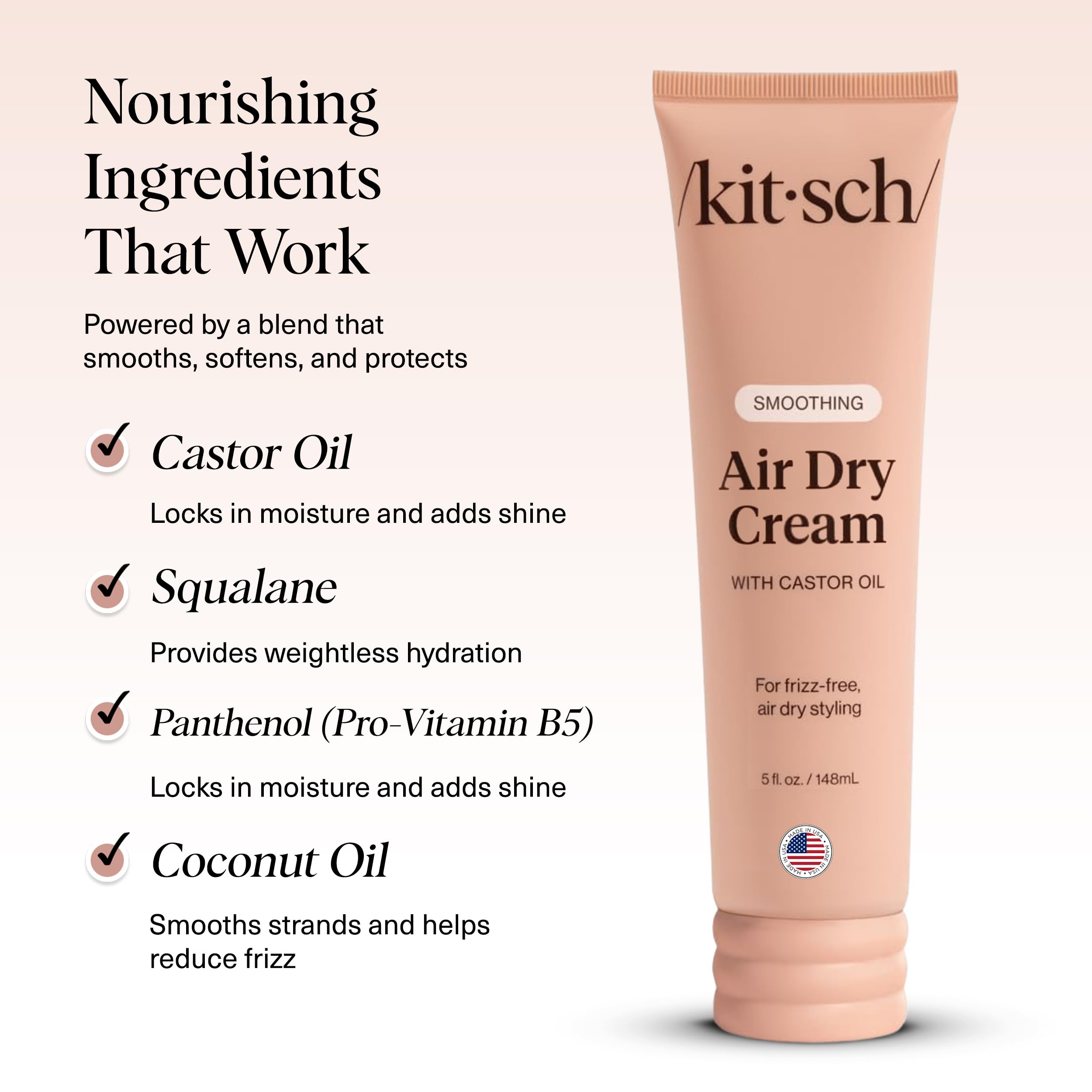 Kitsch smoothing air dry cream adds shine and moisture for healthy-looking hair