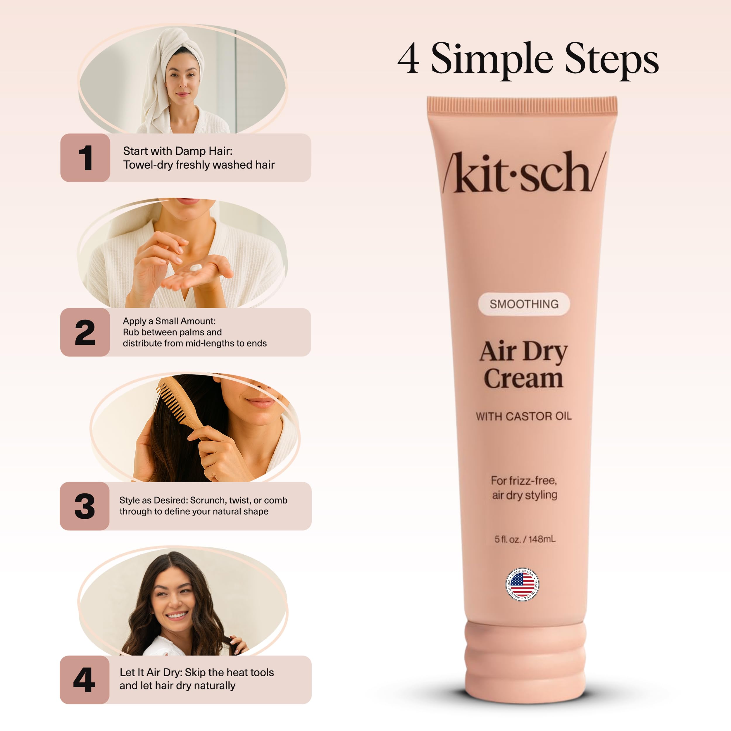 Kitsch smoothing air dry cream vegan cruelty-free label and clean formula
