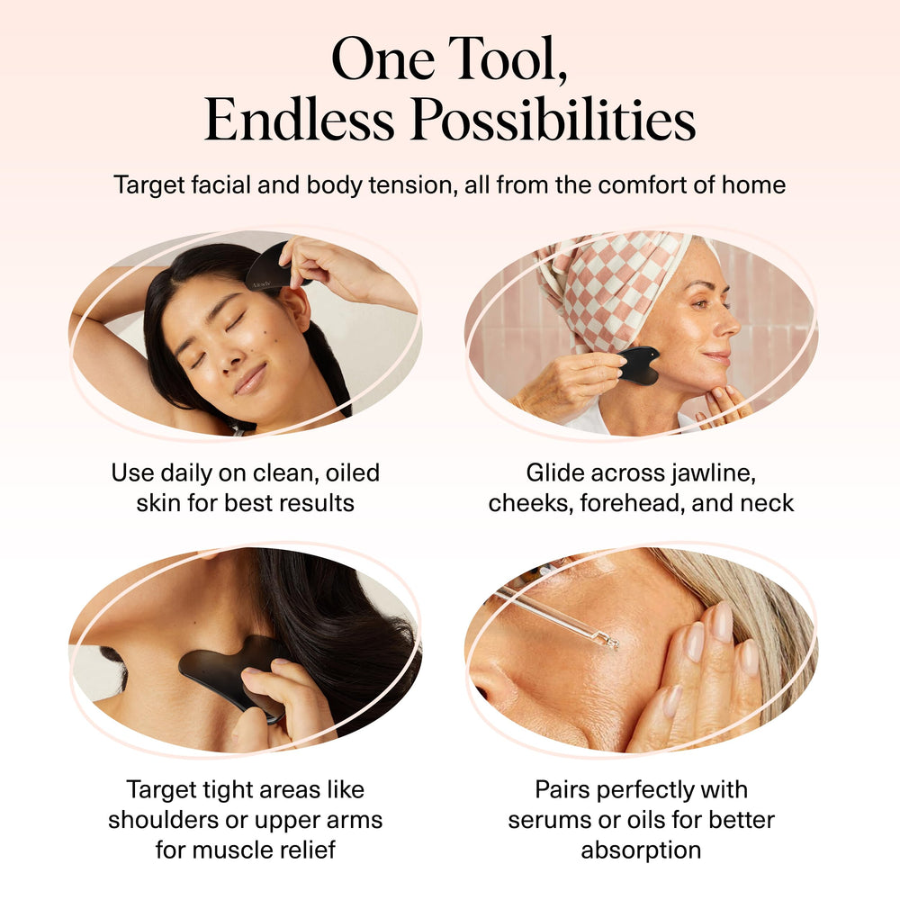 Kitsch gua sha in matte black finish adds modern elegance to vanity