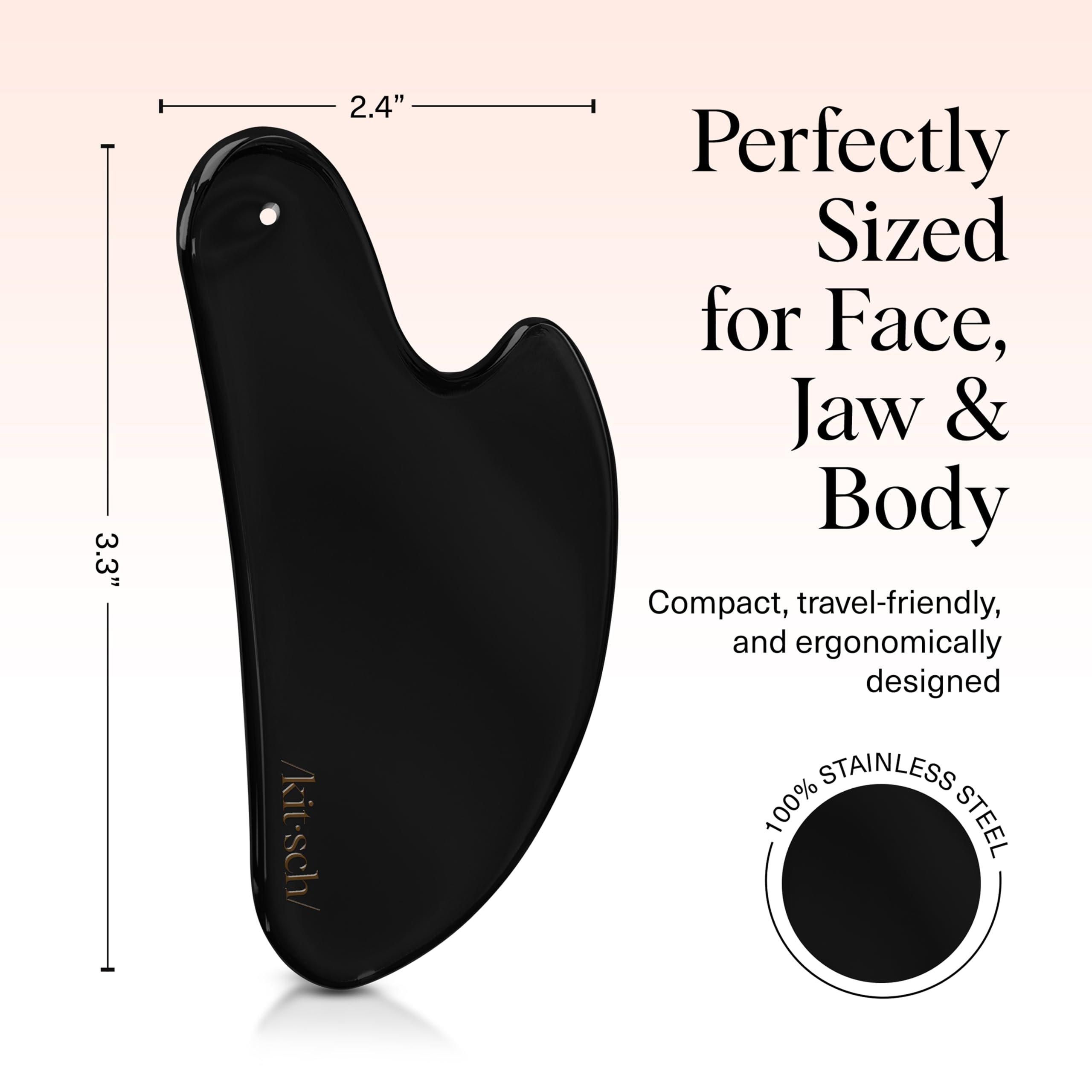 Kitsch stainless steel gua sha tool showcases balanced massage and lymphatic feel