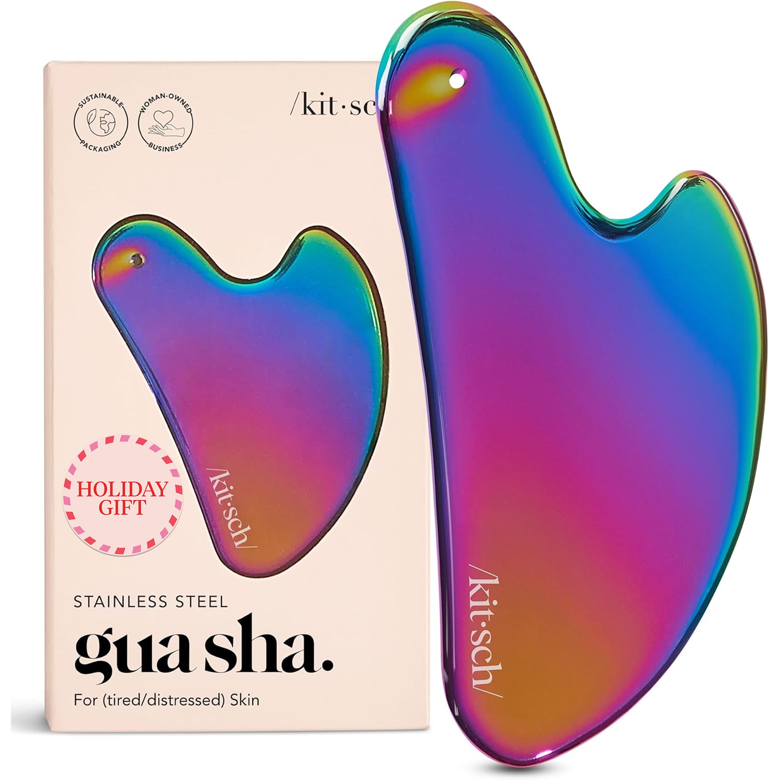 Kitsch stainless steel gua sha tool sleek design enhances daily facial massage