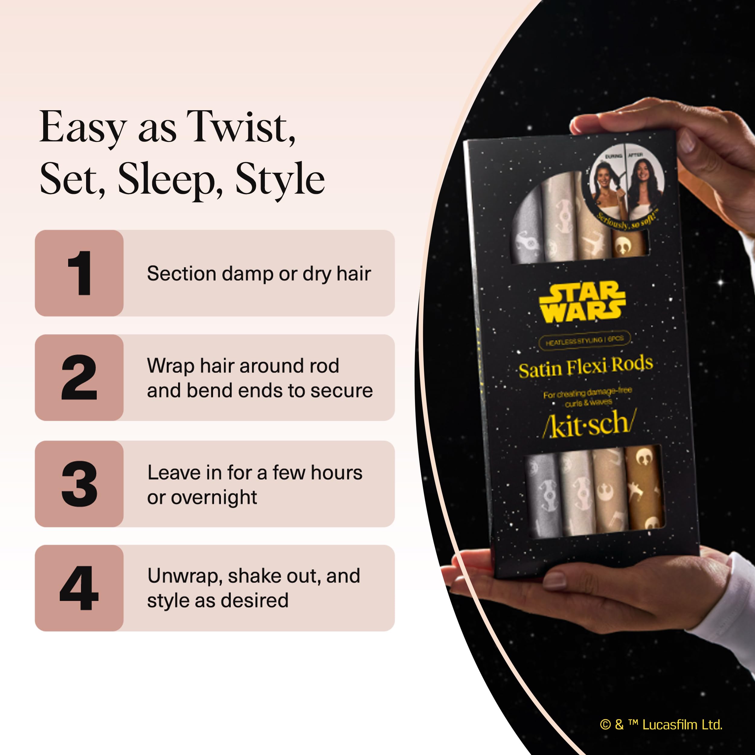 Kitsch Star Wars satin heatless curler no-heat curls protect hair integrity
