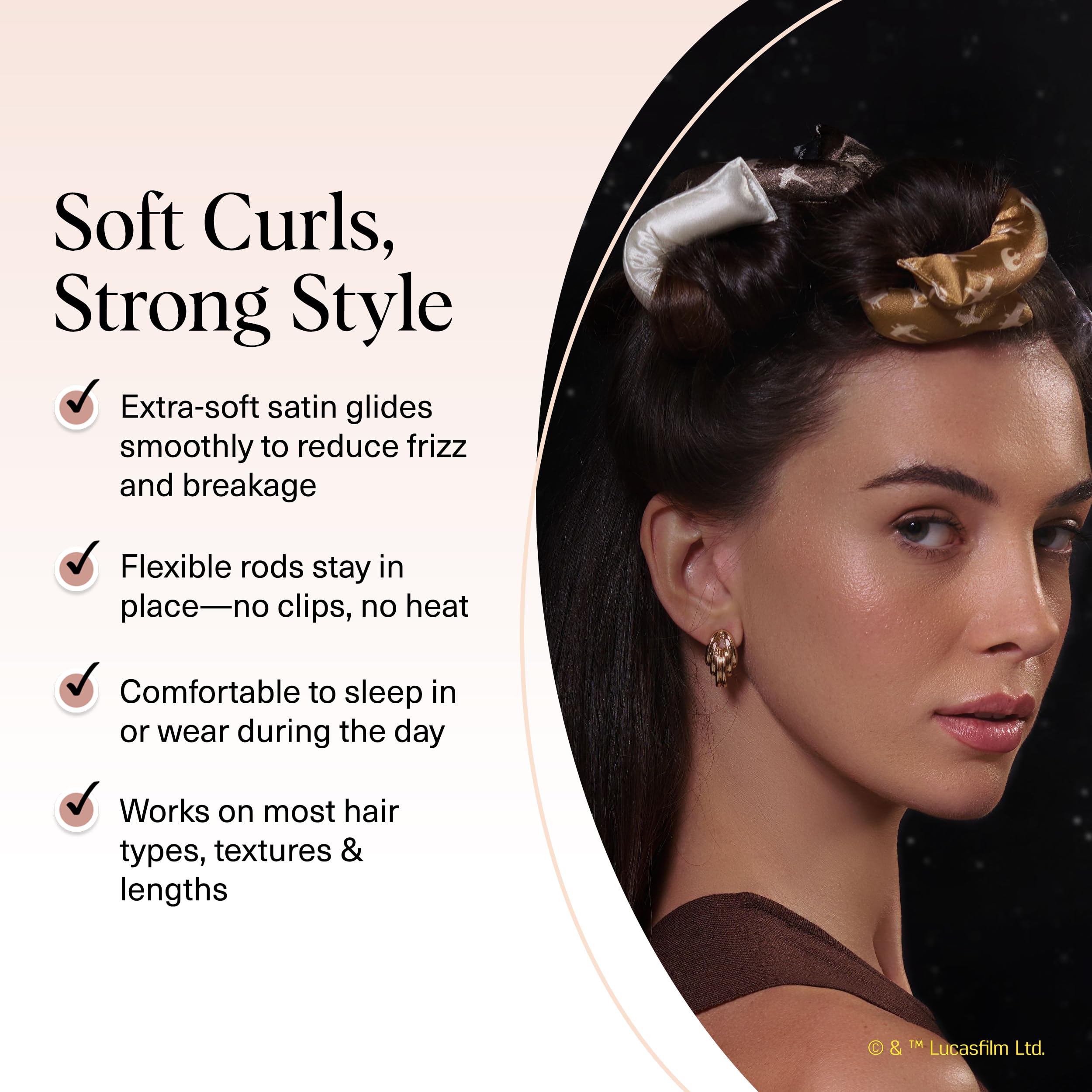 Kitsch Star Wars satin heatless curler no-slip design demonstrates secure hold overnight