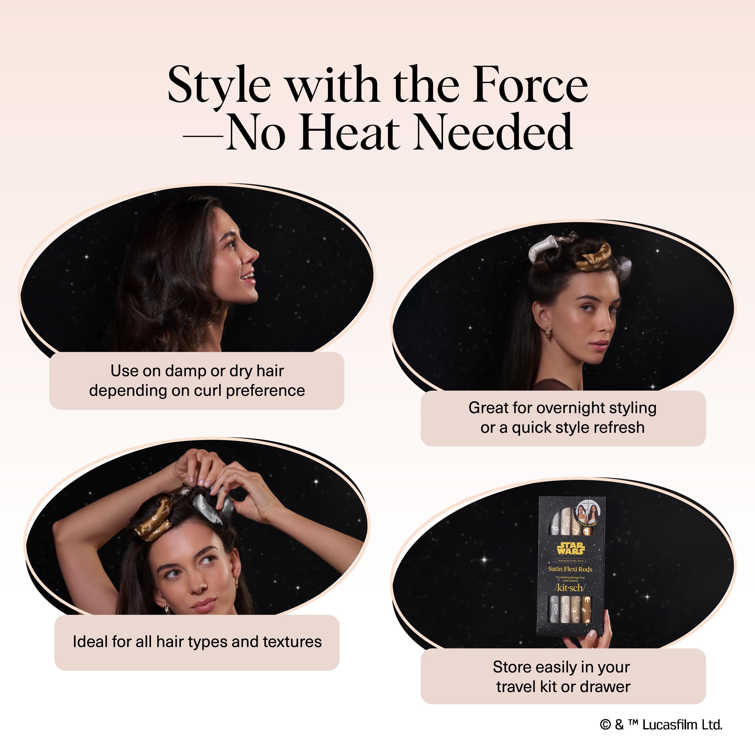 Kitsch Star Wars satin heatless curler overnight comfort smooth sleep-friendly styling