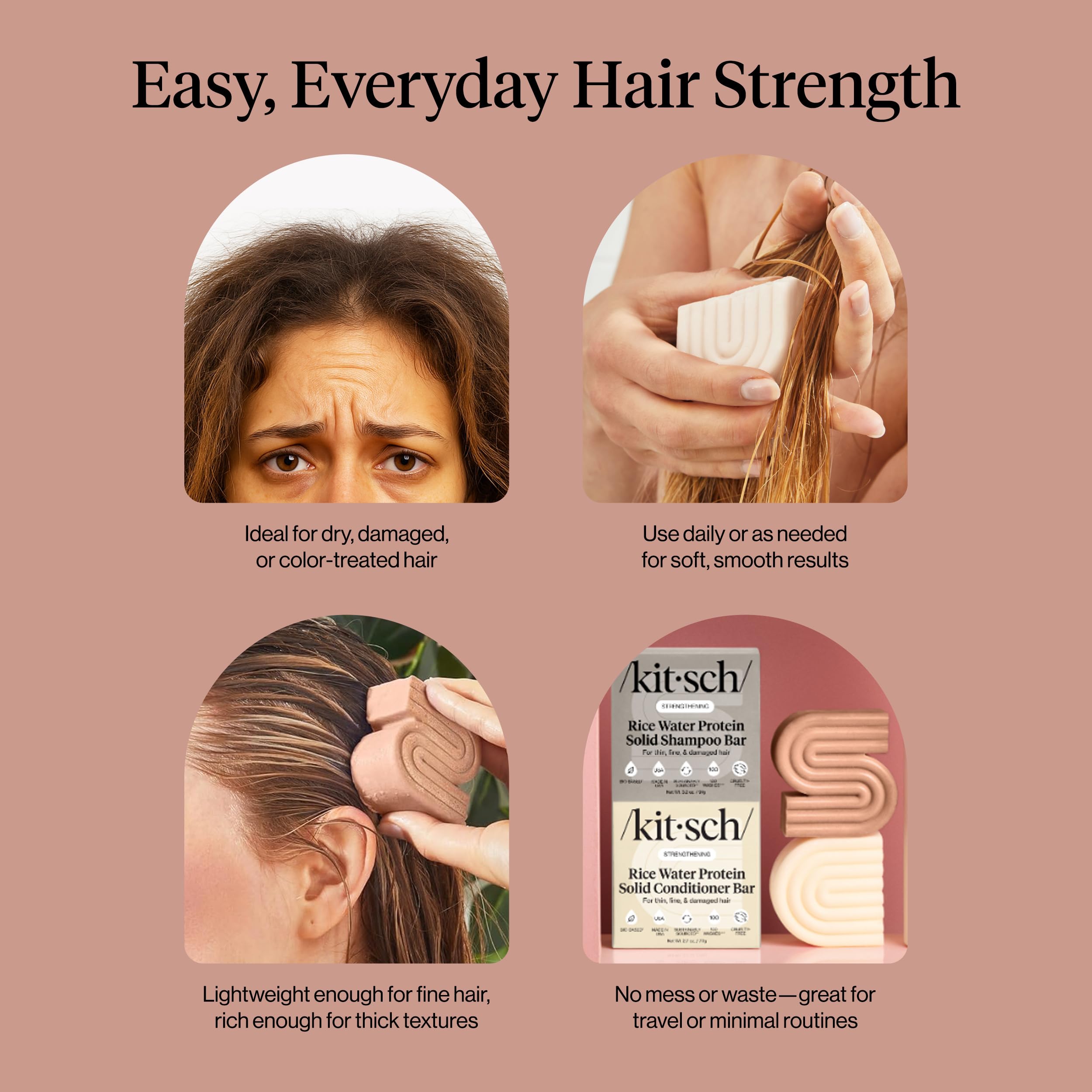 Kitsch strong and shiny hair concept image depicting revitalized strands