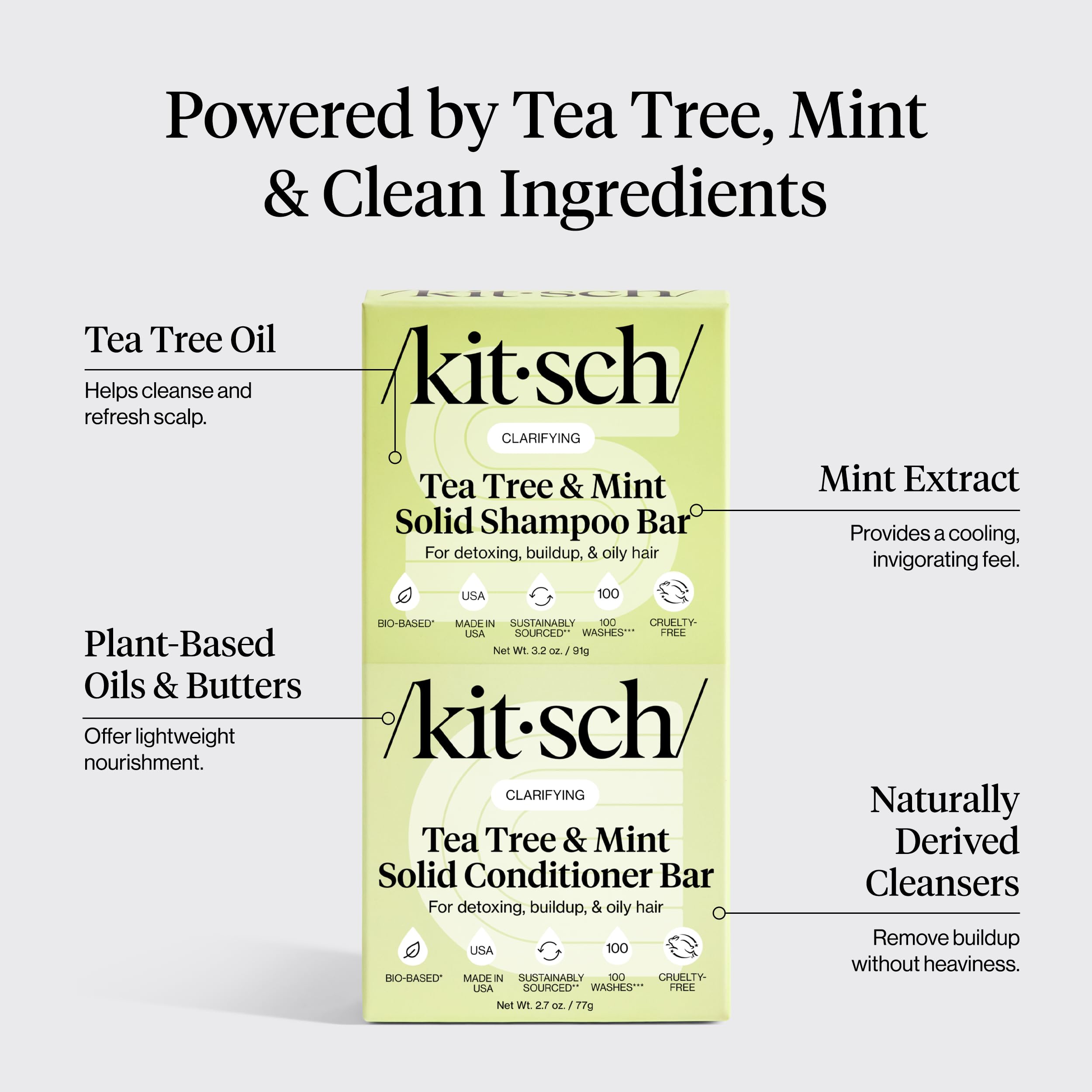 Kitsch Tea Tree Bar Duo Pack image demonstrates a complete routine for smoother, healthier-looking hair