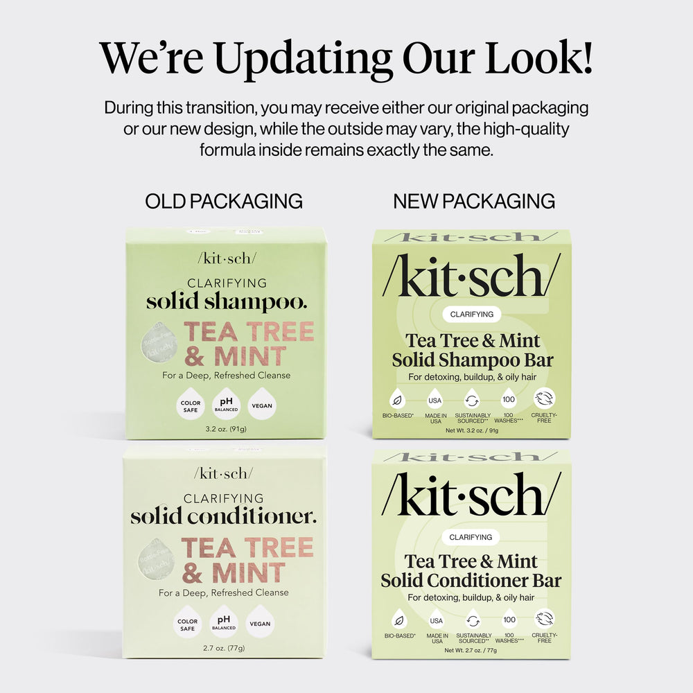 Kitsch Tea Tree Conditioner Bar close-up highlights lightweight moisture and easy detangling