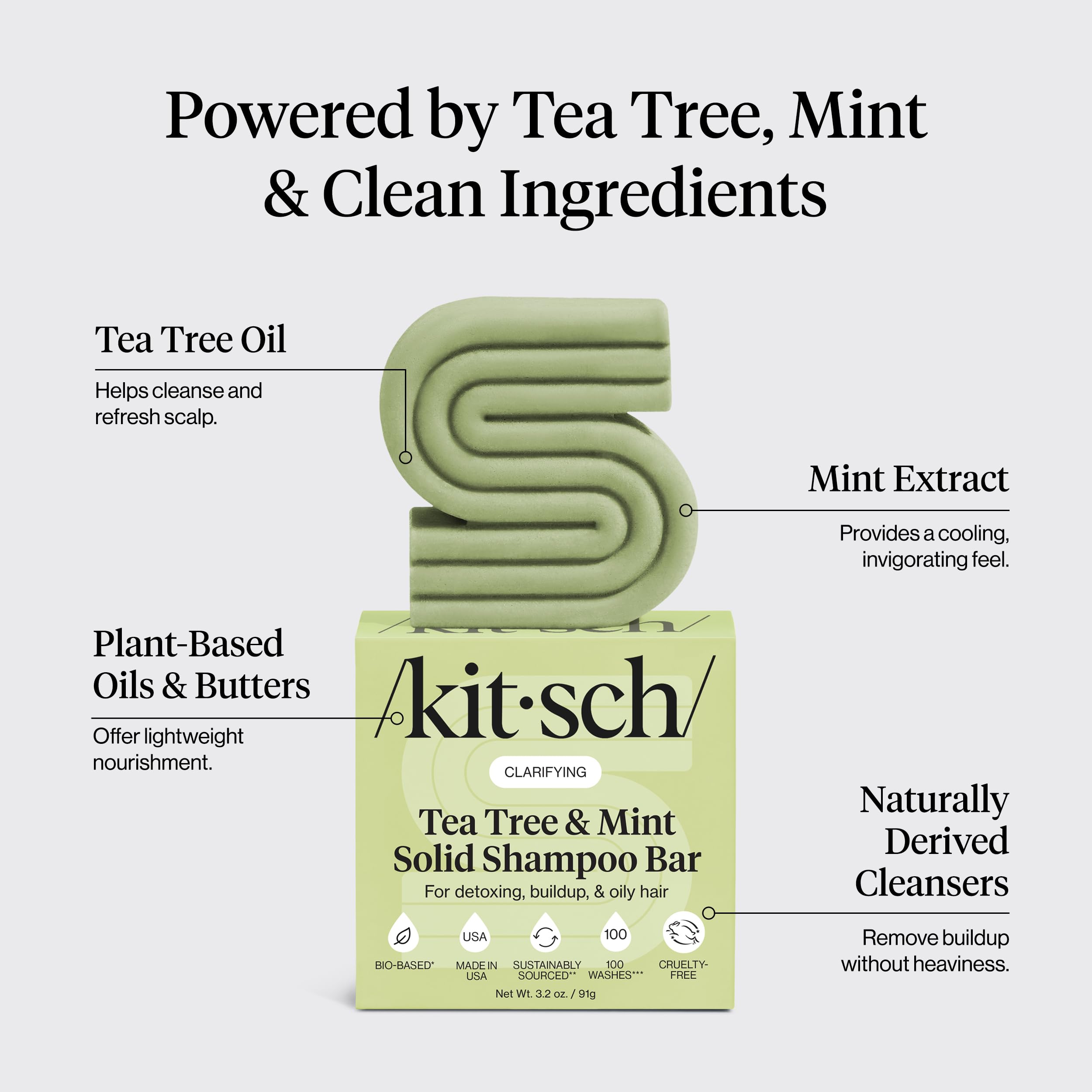 Kitsch Tea Tree & Mint Shampoo Bar lather demonstrates clean scalp feel and oil control potential.