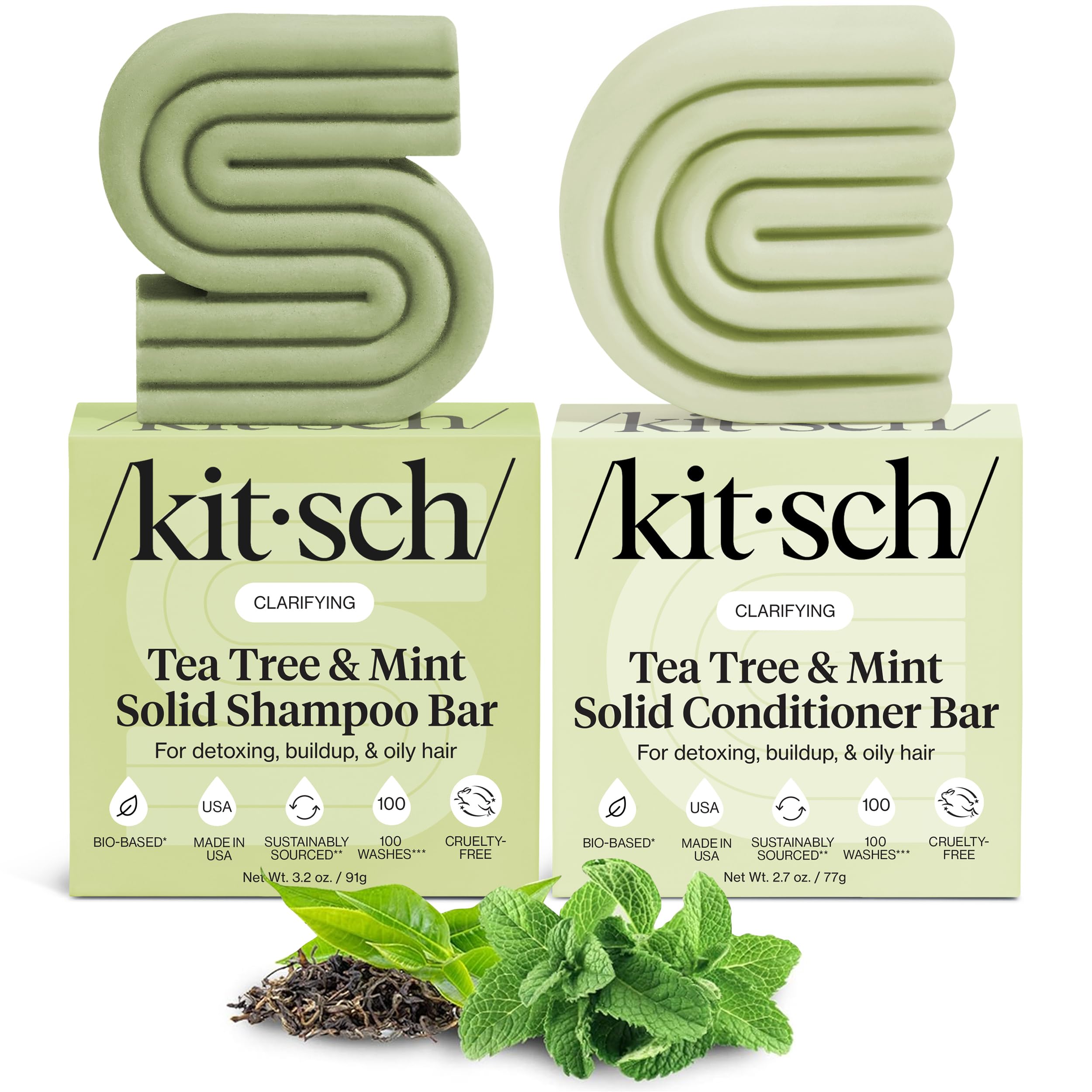 Kitsch Tea Tree Shampoo Bar close-up shows a clarifying cleanse for buildup removal