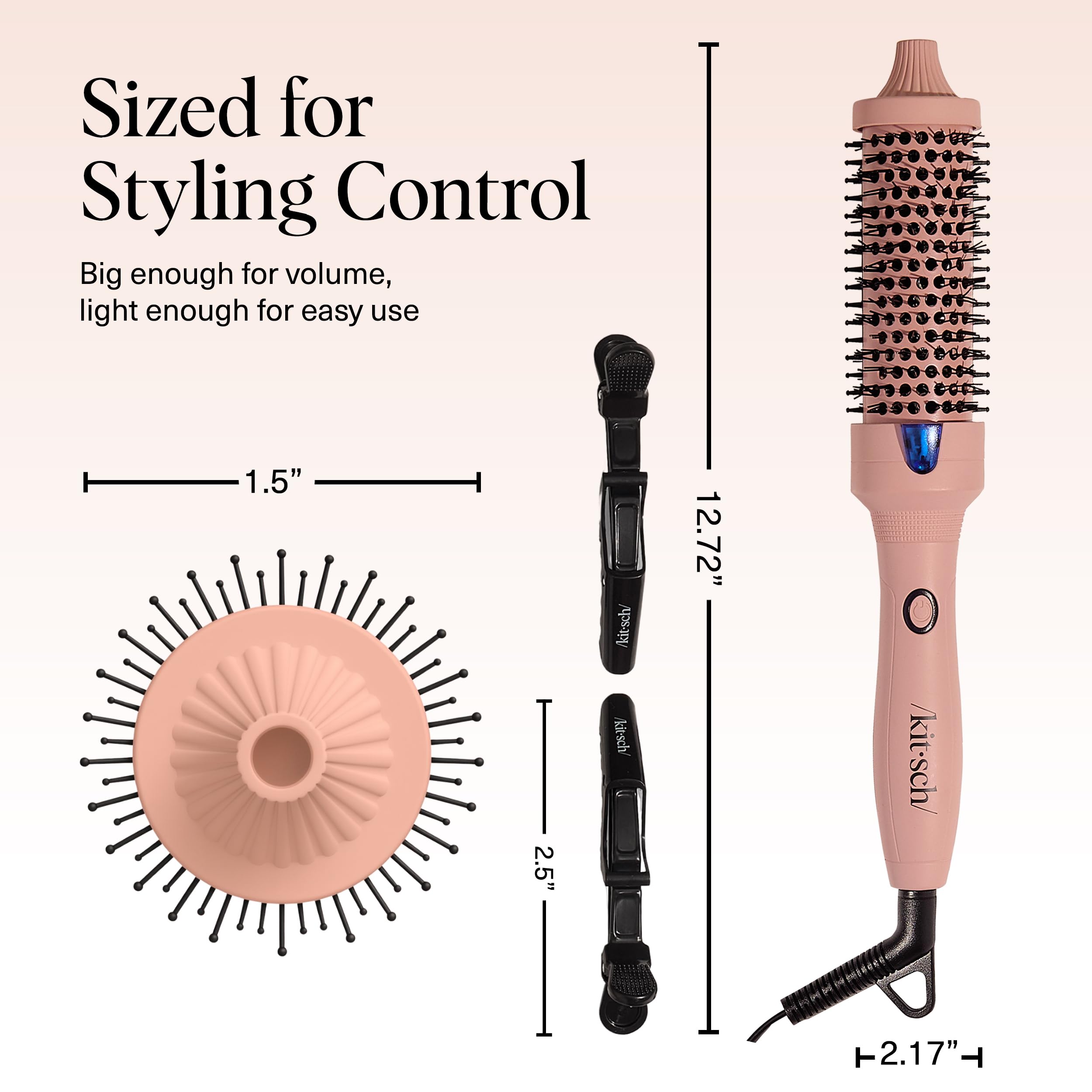 Kitsch Thermal Brush frizz-control image highlights sleek textures.