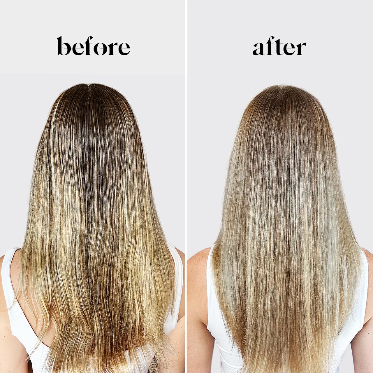 Kitsch purple shampoo bar before-after shows tone neutralization.