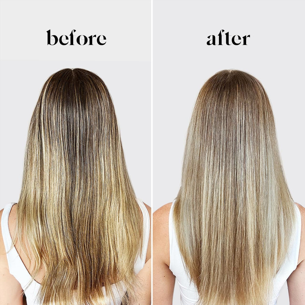 Kitsch purple shampoo bar before-after shows tone neutralization.
